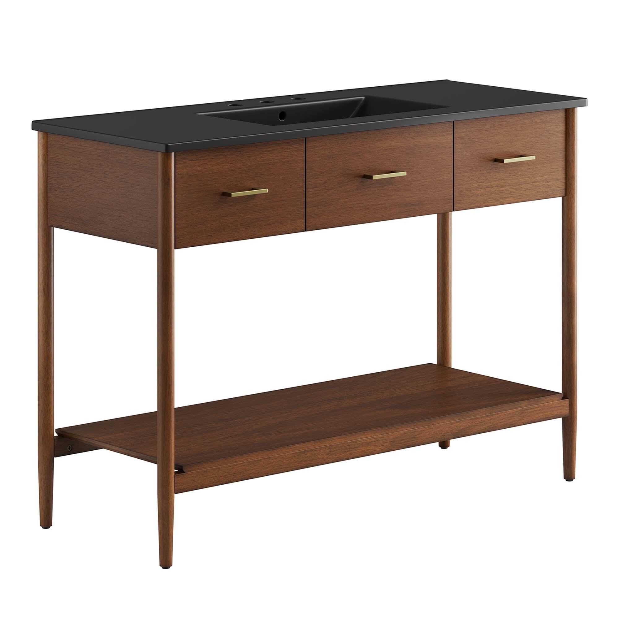 Modway Zaire 48" Single Sink Bathroom Vanity, Walnut/Black, large