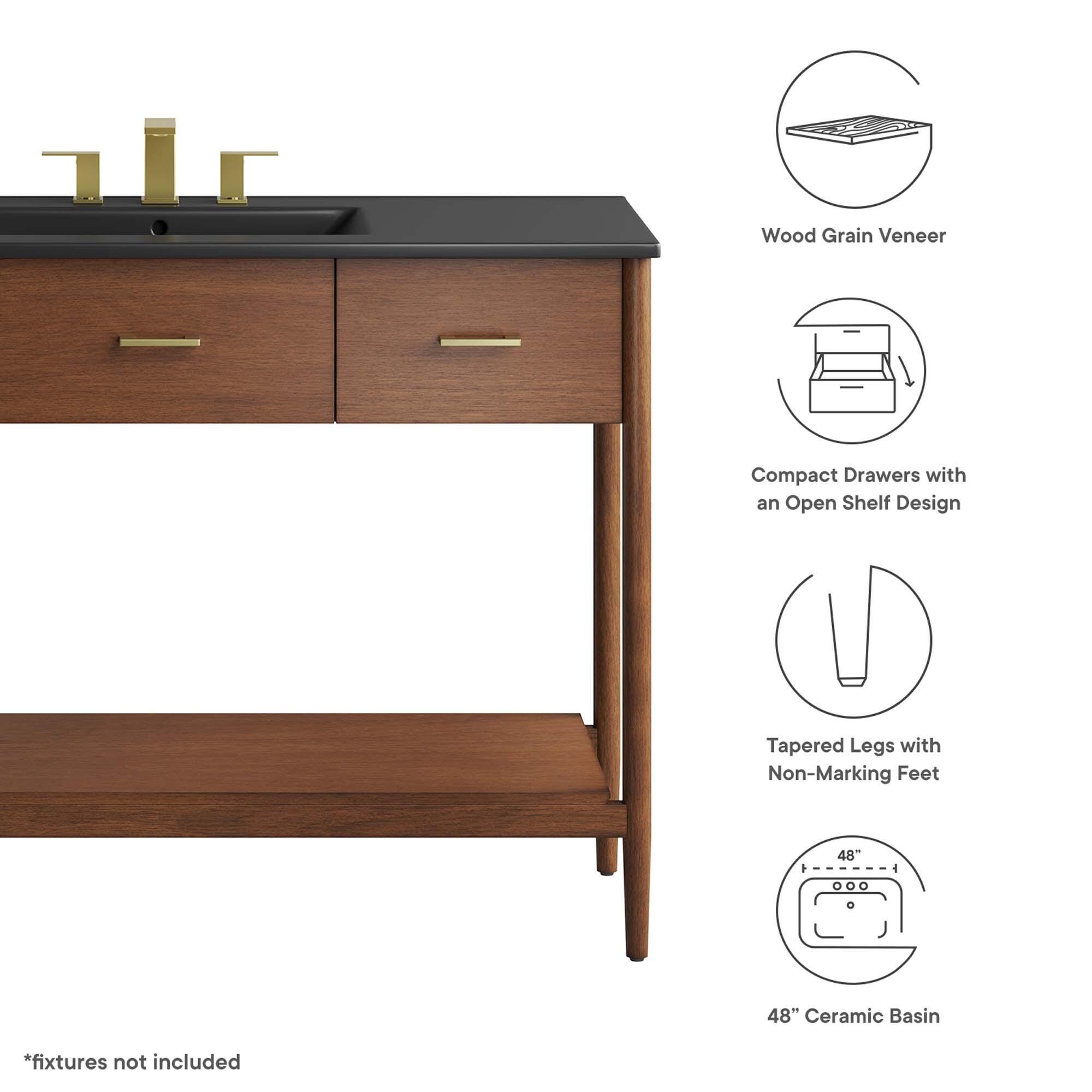 Modway Zaire 48" Single Sink Bathroom Vanity, Walnut/Black, large