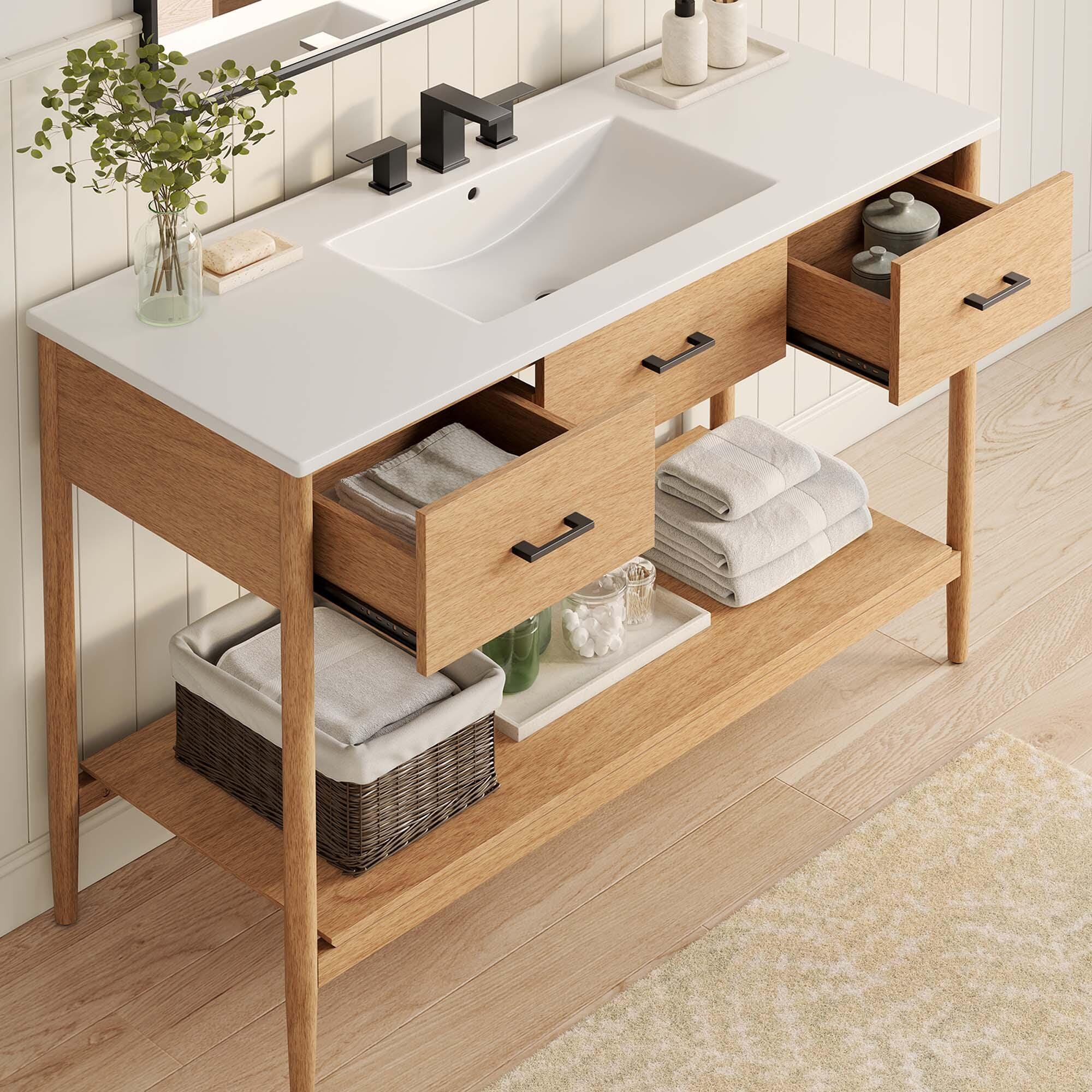 Modway Zaire 48" Single Sink Bathroom Vanity, Natural/White, large