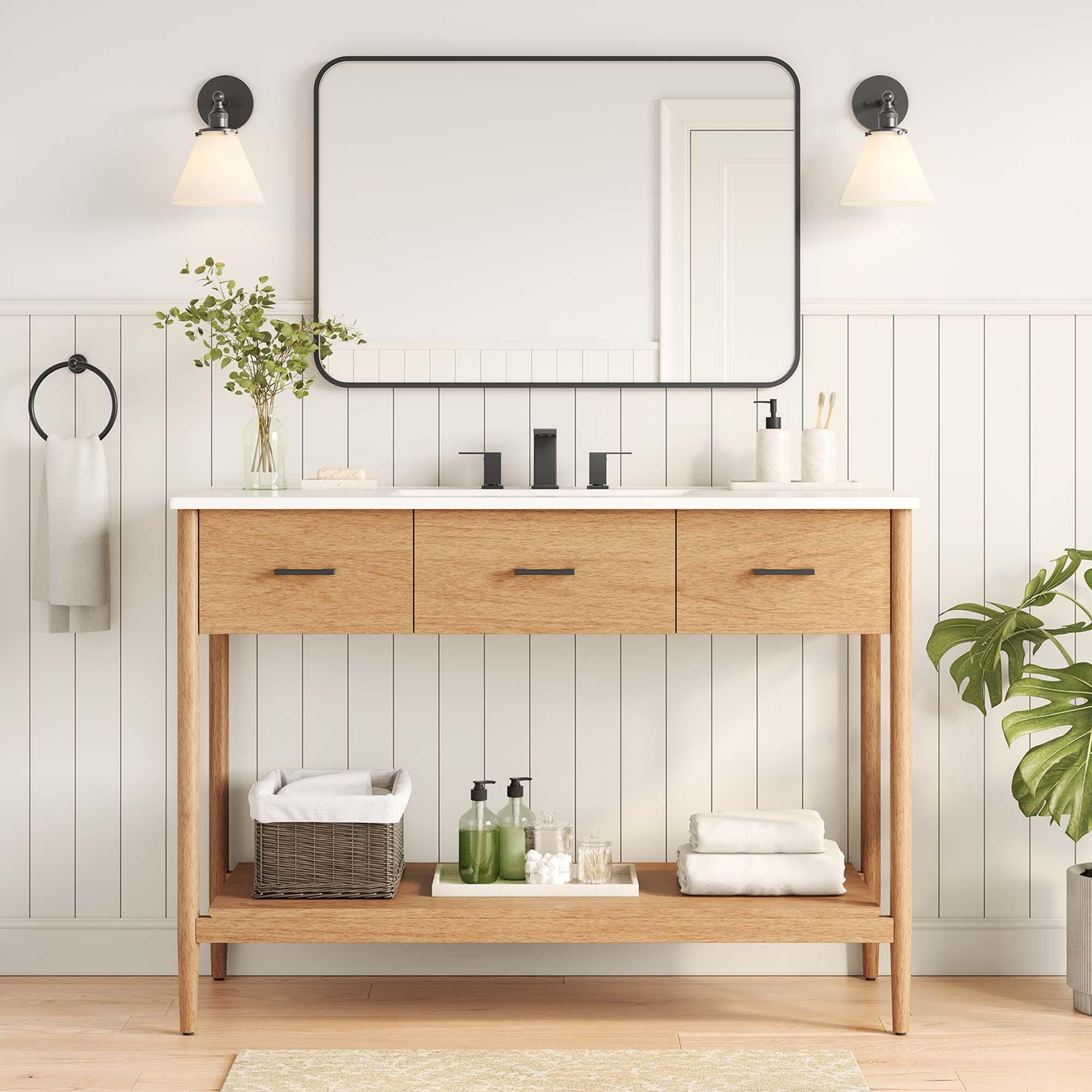 Modway Zaire 48" Single Sink Bathroom Vanity, Natural/White, large