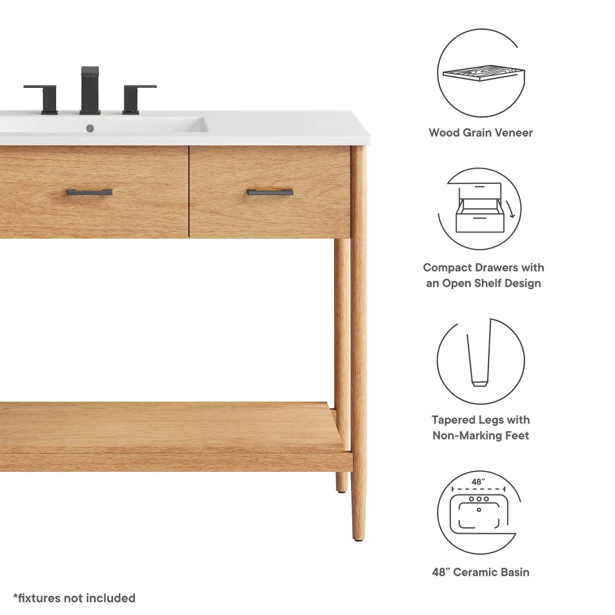Modway Zaire 48" Single Sink Bathroom Vanity, Natural/White, large