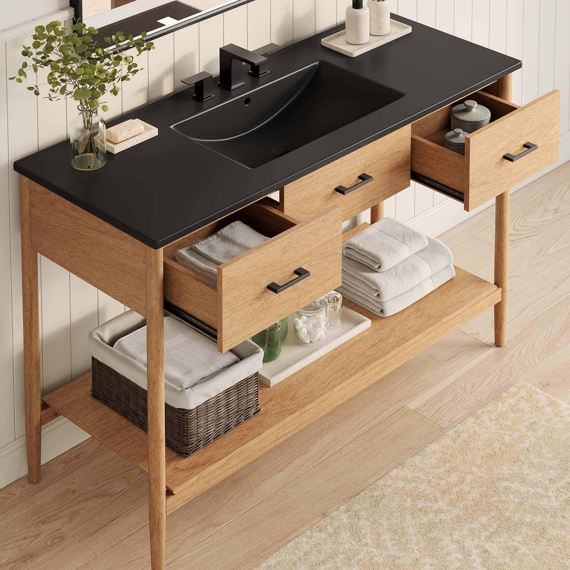Modway Zaire 48" Single Sink Bathroom Vanity, Natural/Black, large