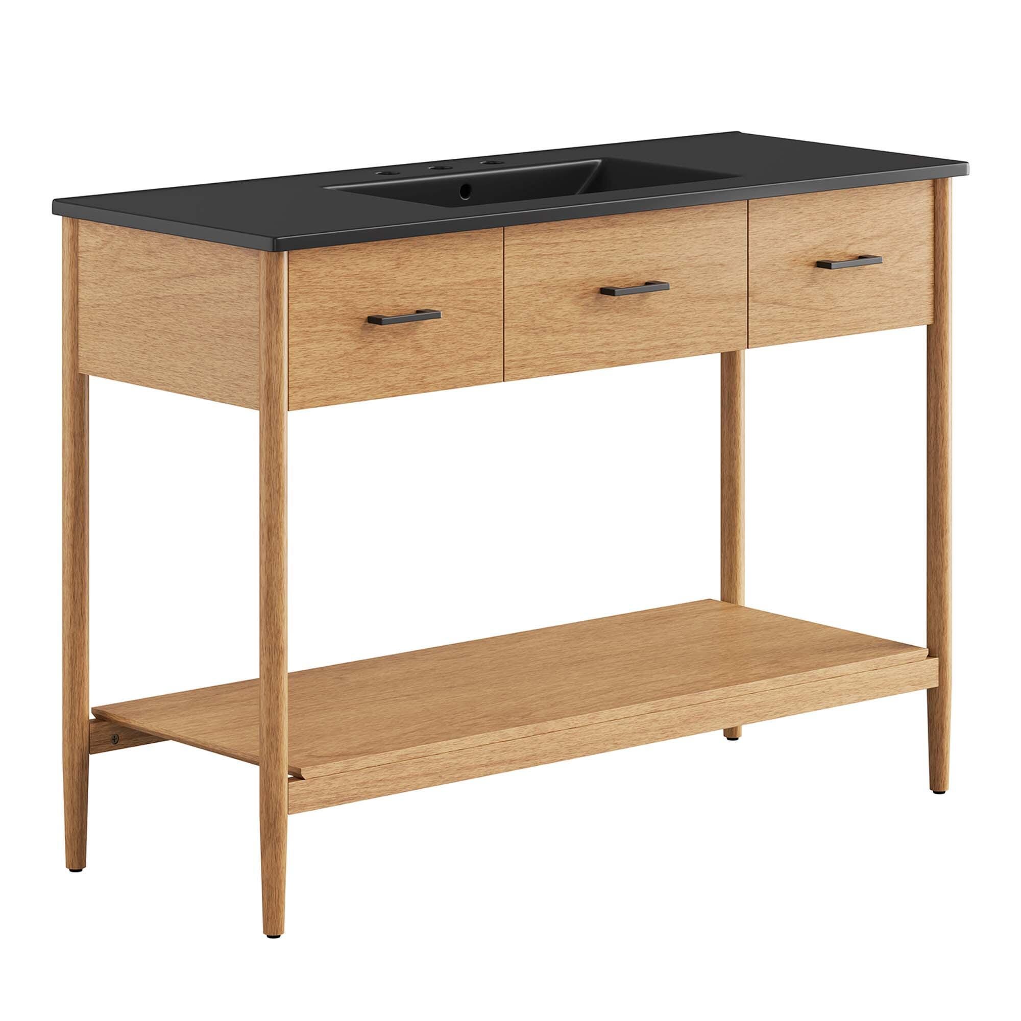 Modway Zaire 48" Single Sink Bathroom Vanity, Natural/Black, large
