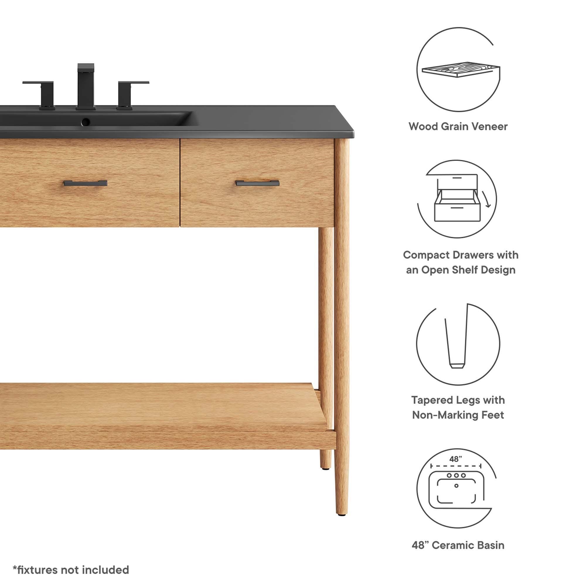 Modway Zaire 48" Single Sink Bathroom Vanity, Natural/Black, large