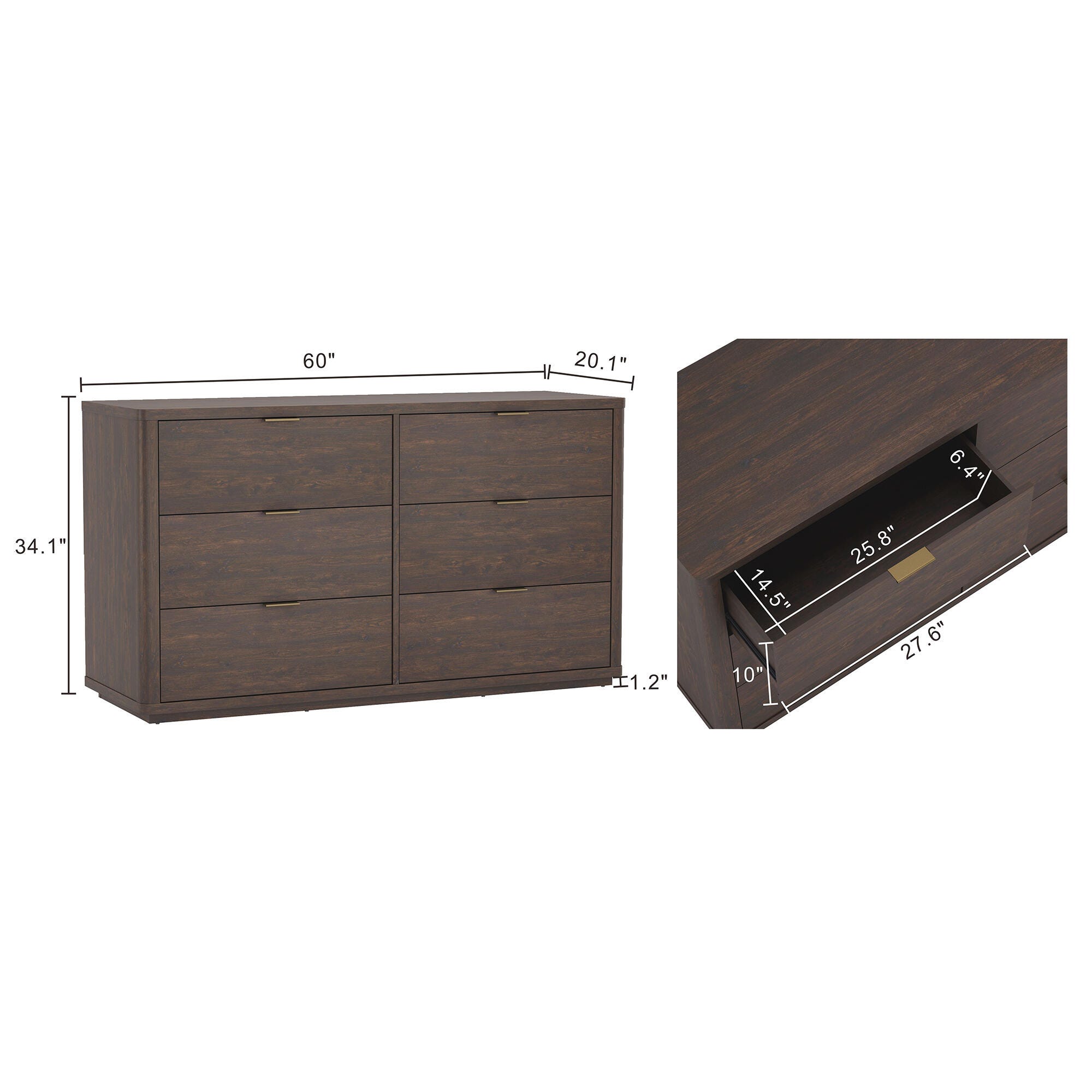 Manhattan Comfort Evalyn 6 Drawer Dresser, Brown, large