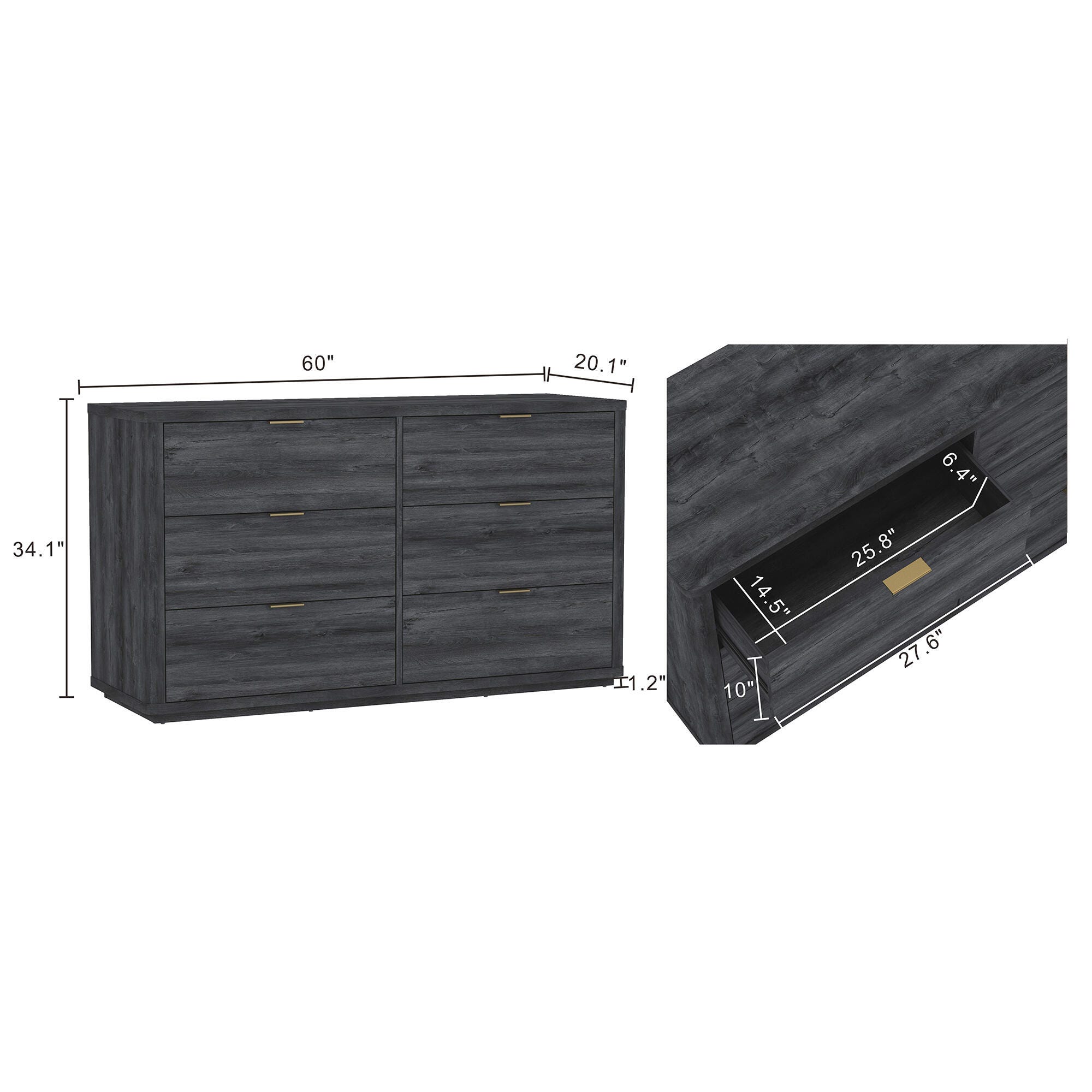 Manhattan Comfort Evalyn 6 Drawer Dresser, Charcoal Gray, large