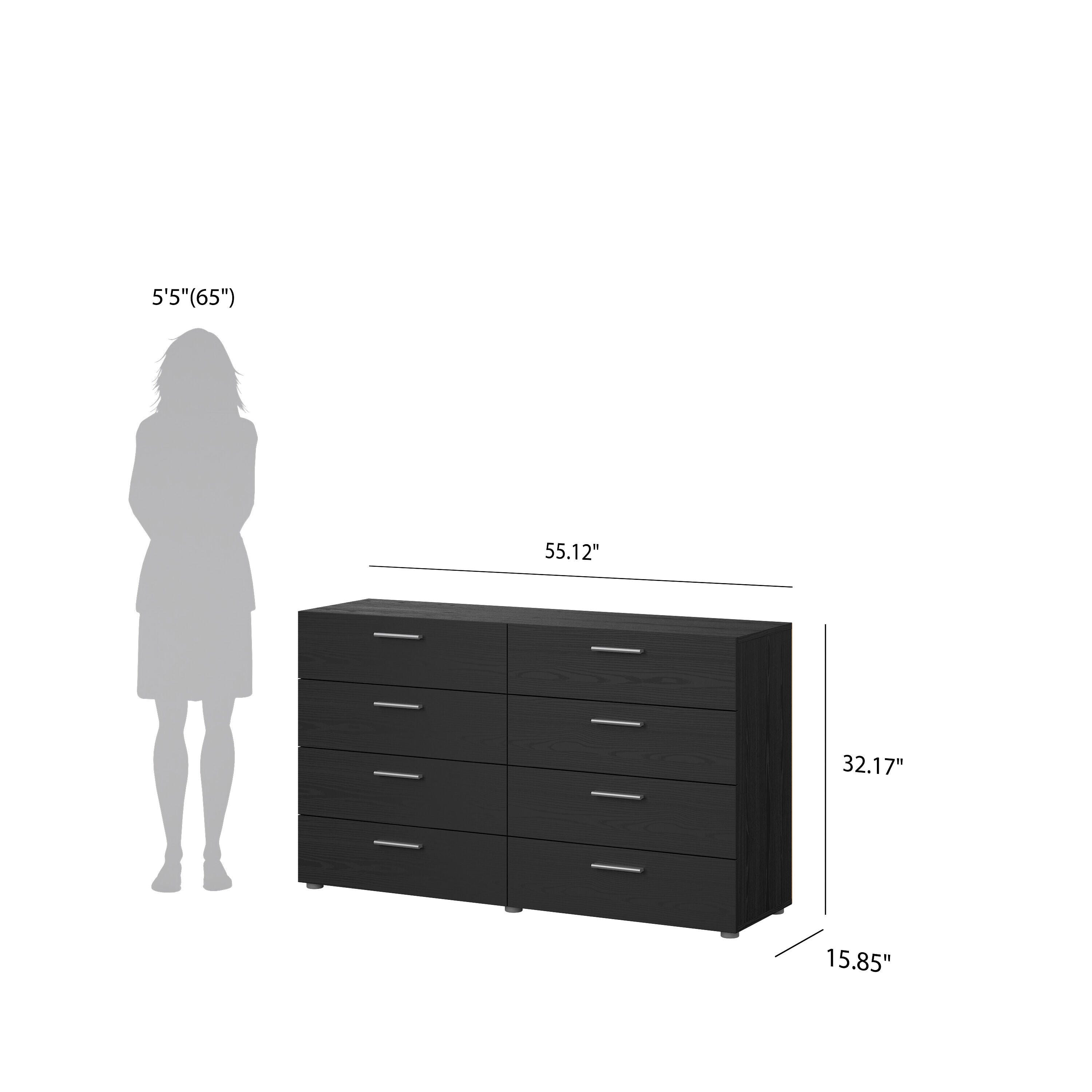 Tvilum Austin 55" 8 Drawer Double Dresser, Black Woodgrain, large
