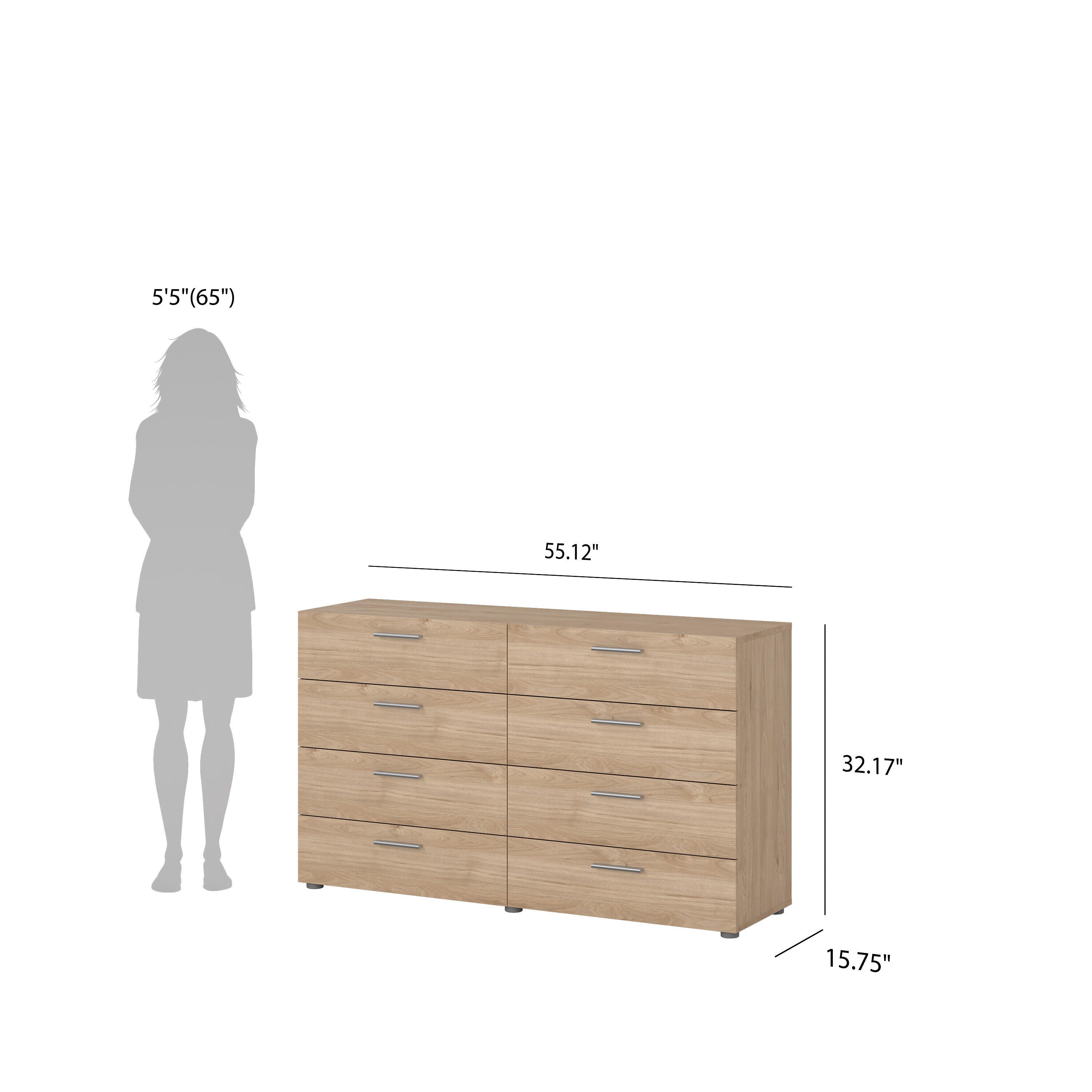 Tvilum Austin 55" 8 Drawer Double Dresser, Jackson Hickory, large
