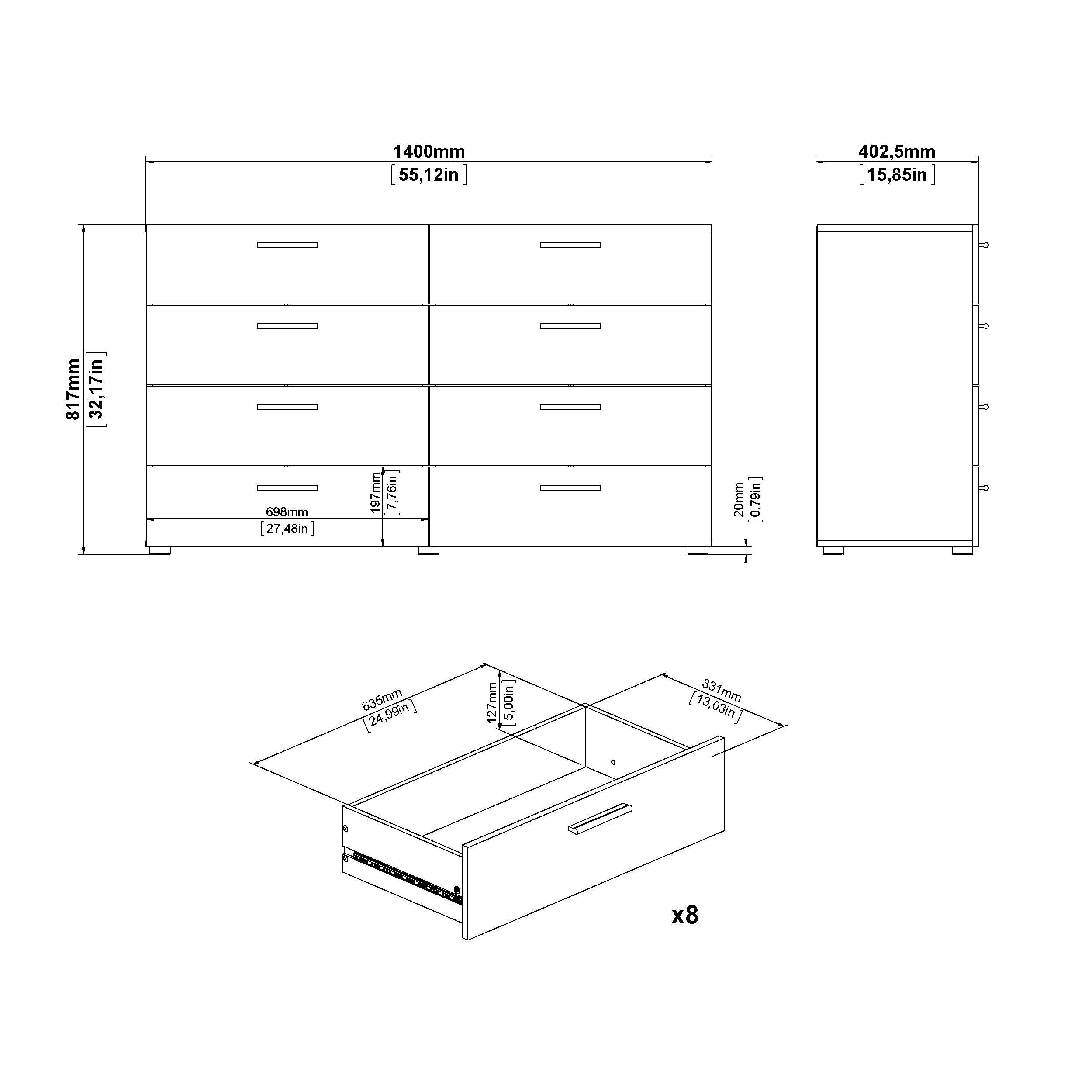 Tvilum Austin 55" 8 Drawer Double Dresser, White, large
