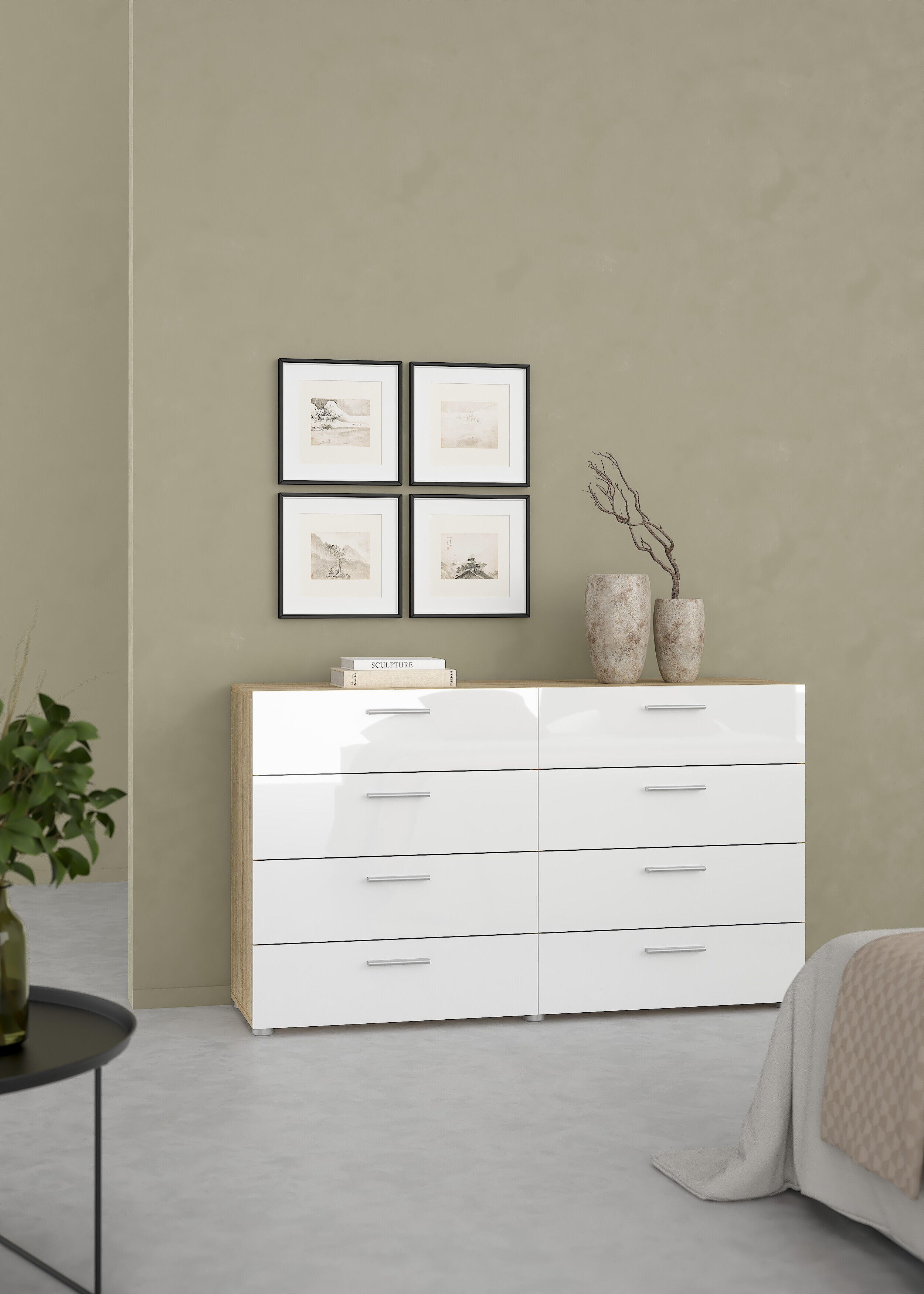 Tvilum Austin 55" 8 Drawer Double Dresser, Oak/White, large