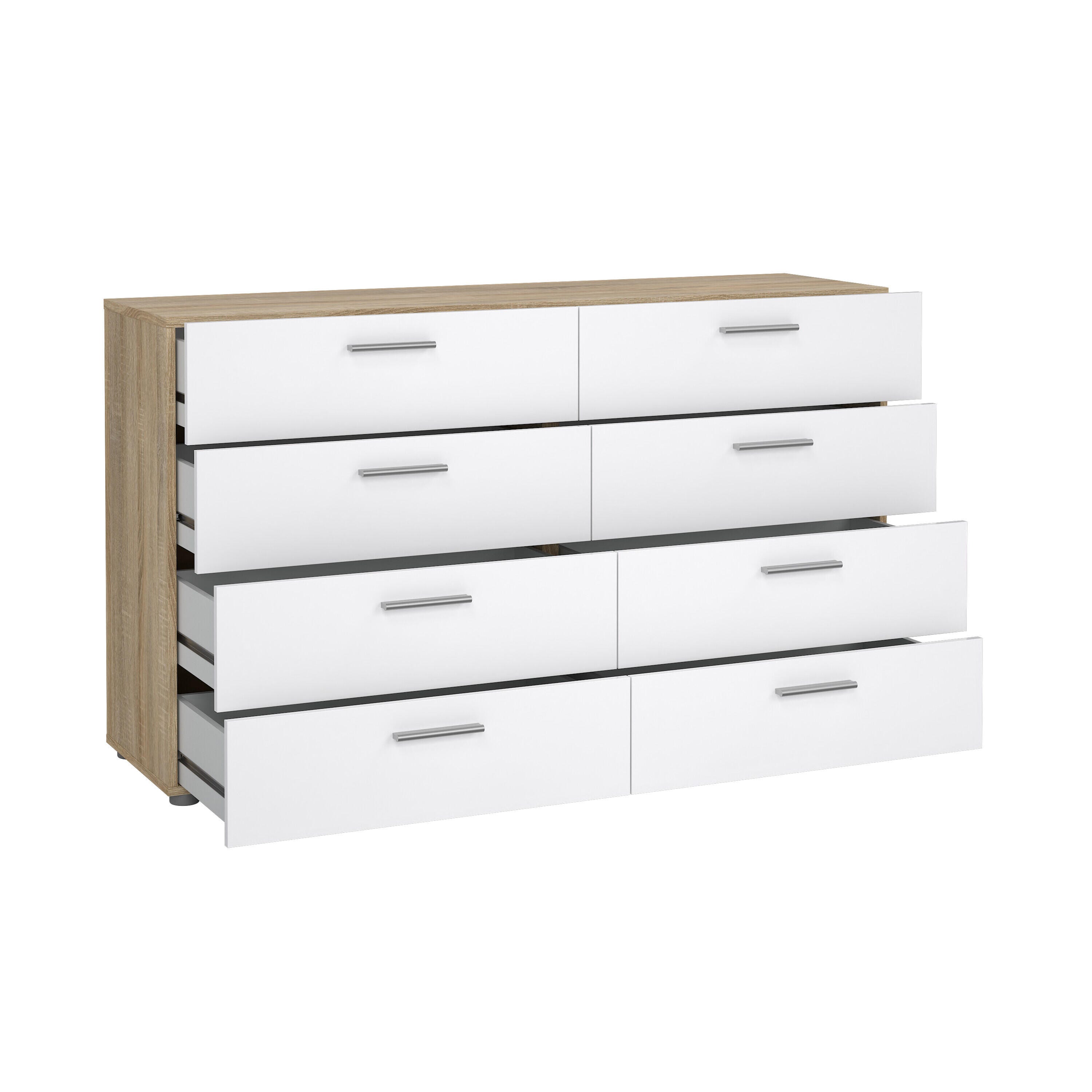 Tvilum Austin 55" 8 Drawer Double Dresser, Oak/White, large