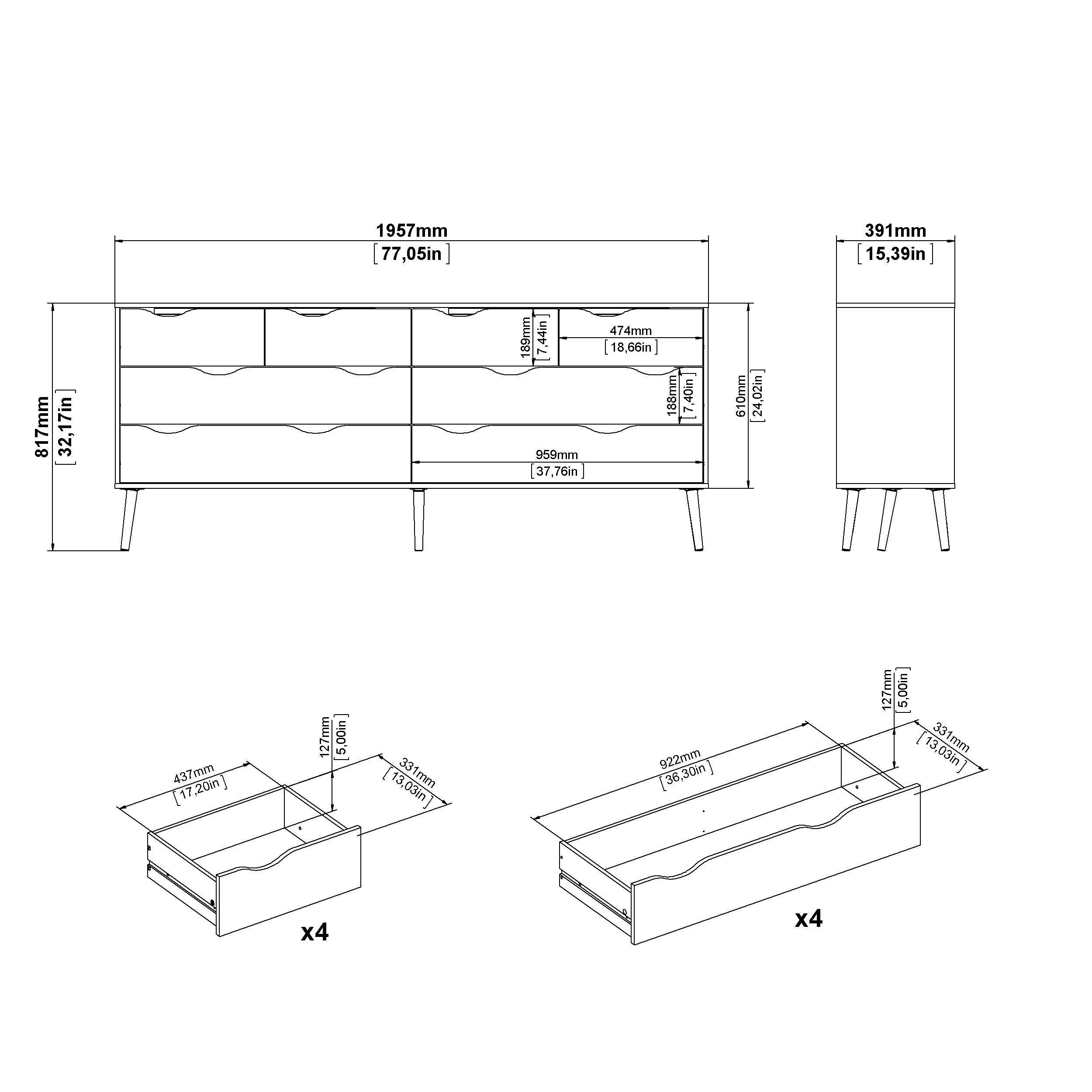 Tvilum Diana 77" 8 Drawer Double Dresser, , large