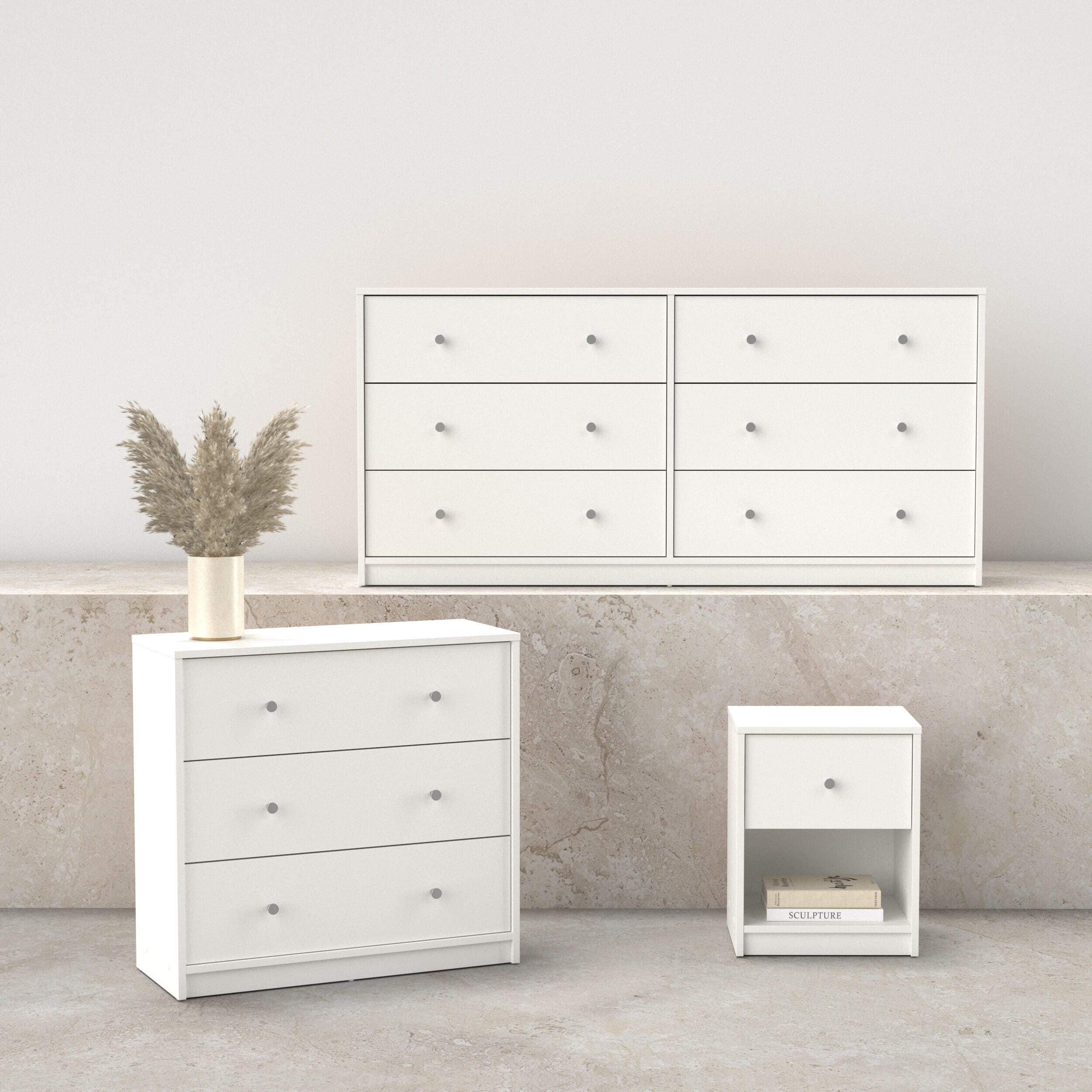 Tvilum May 6 Drawer Dresser with Chest and Nightstand, White, rollover