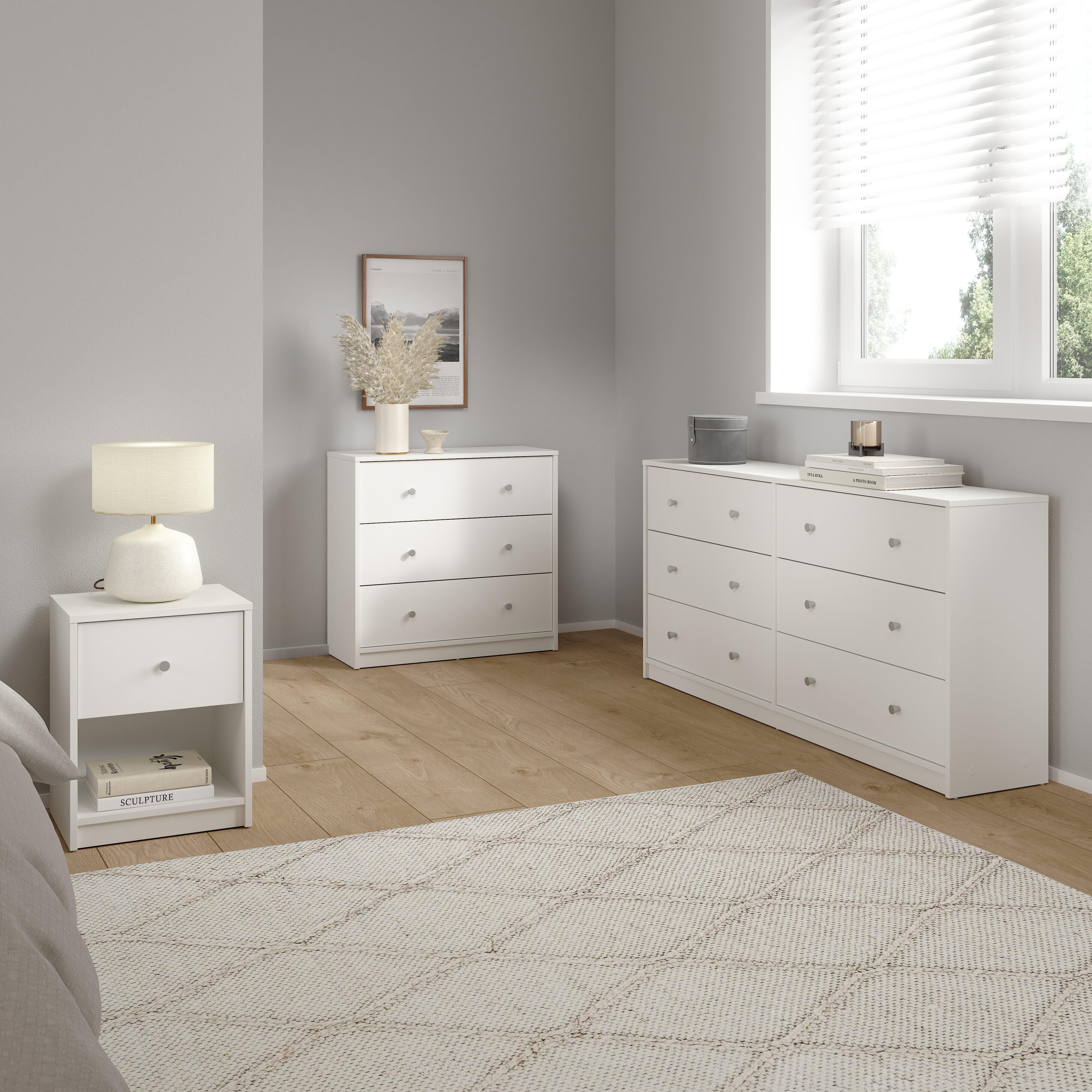Tvilum May 6 Drawer Dresser with Chest and Nightstand, White, large