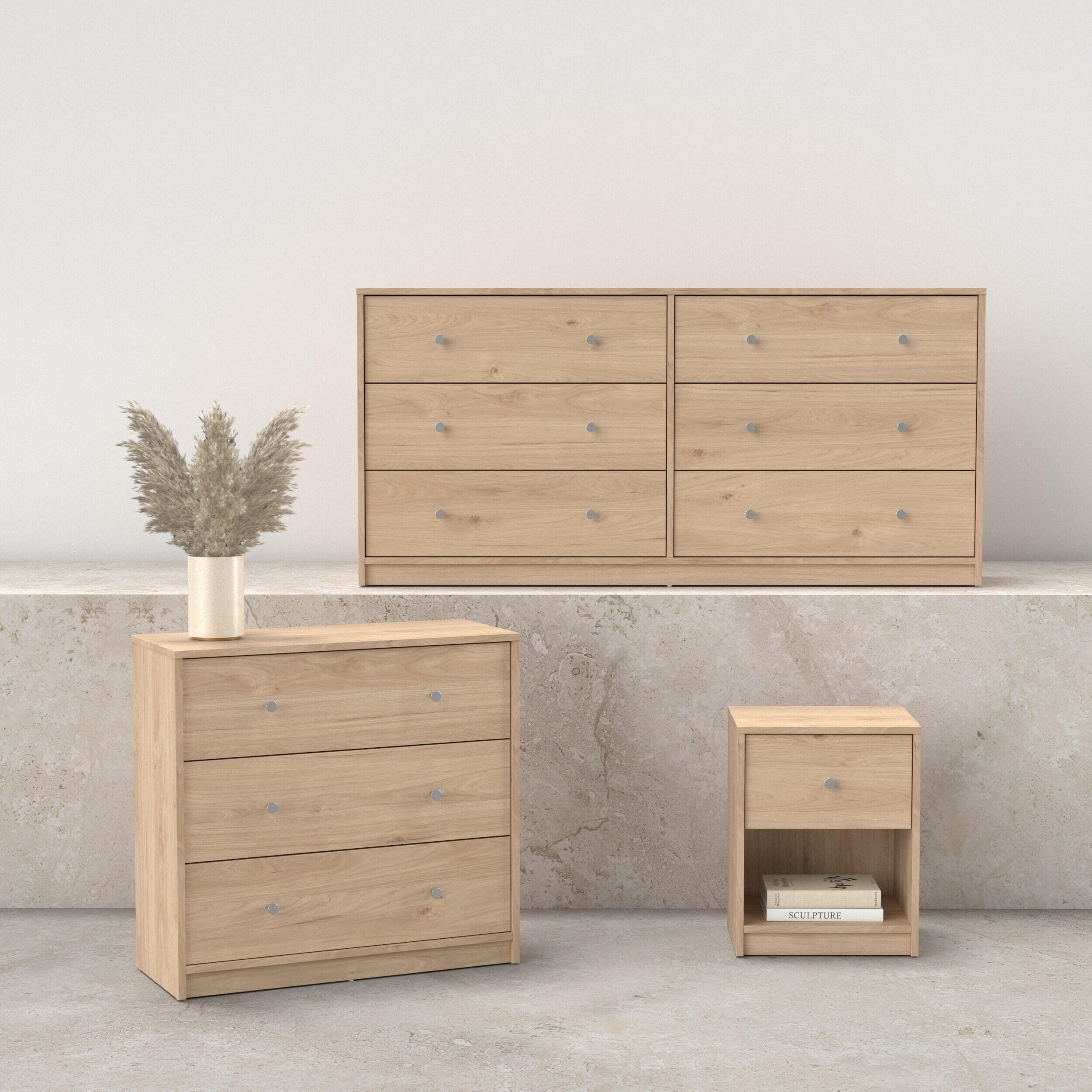 Tvilum May 6 Drawer Dresser with Chest and Nightstand, Jackson Hickory, rollover