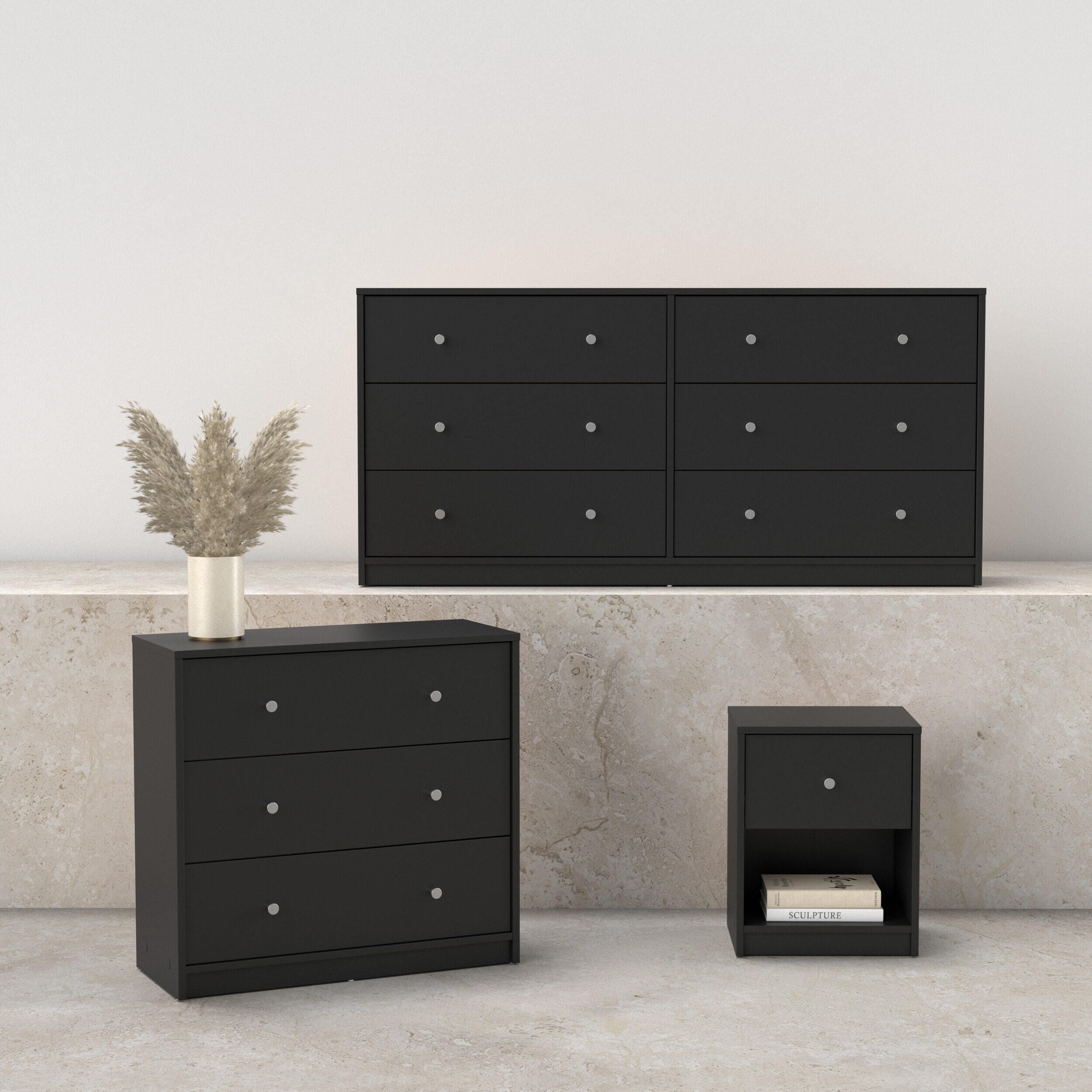 Tvilum May 6 Drawer Dresser with Chest and Nightstand, Black, rollover