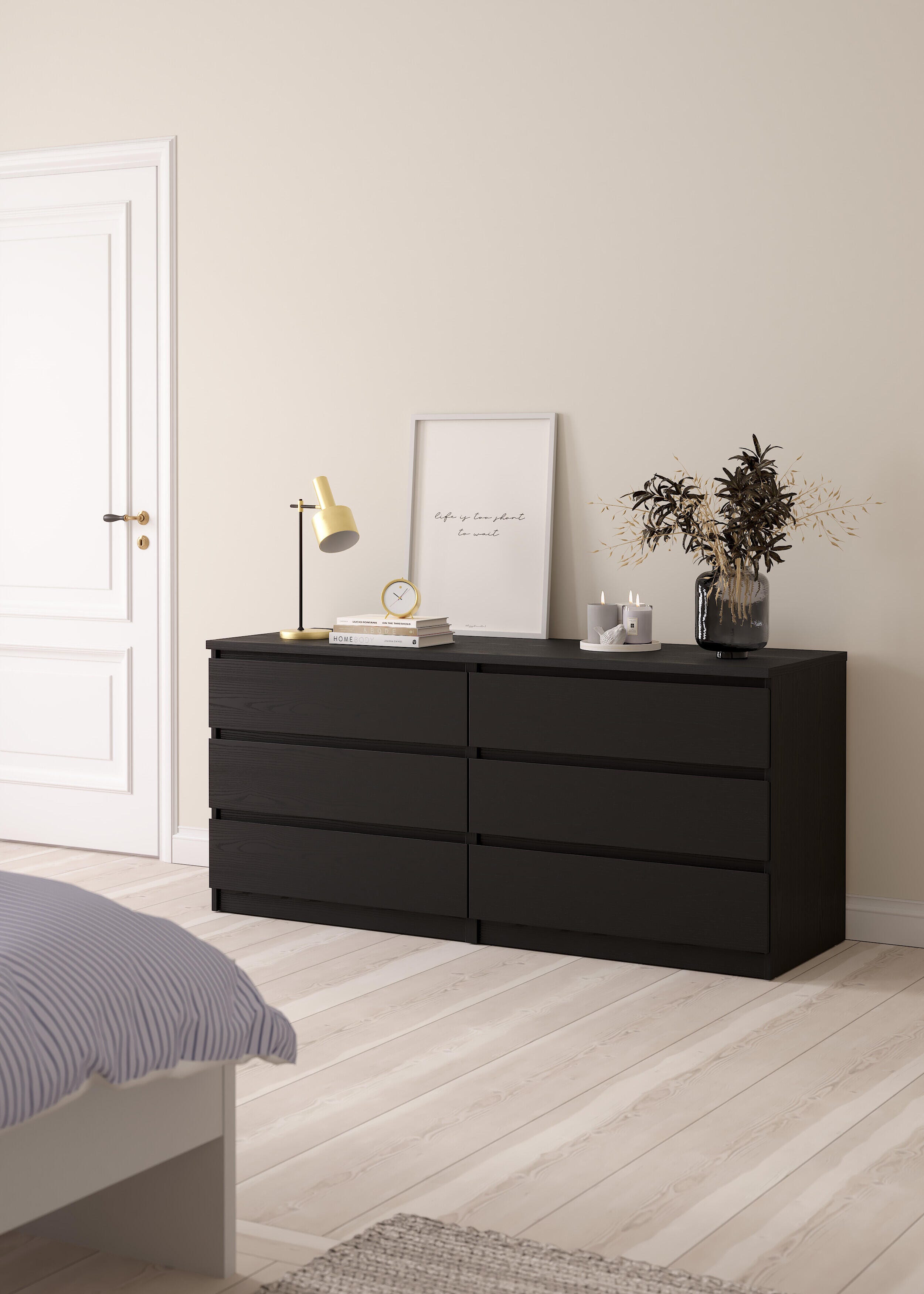 Tvilum Scottsdale 61" 6 Drawer Double Dresser, Black Woodgrain