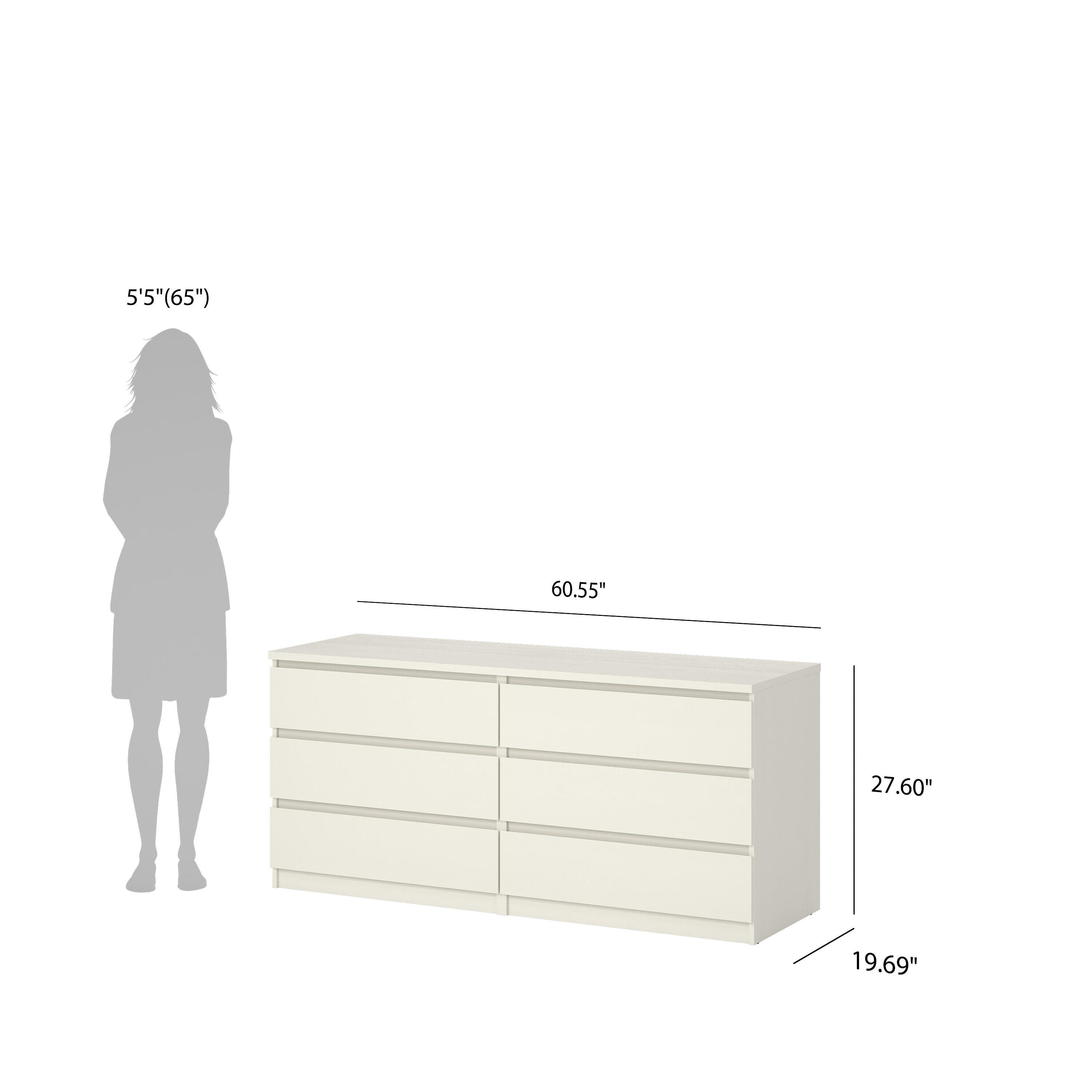 Tvilum Scottsdale 61" 6 Drawer Double Dresser, White Woodgrain, large