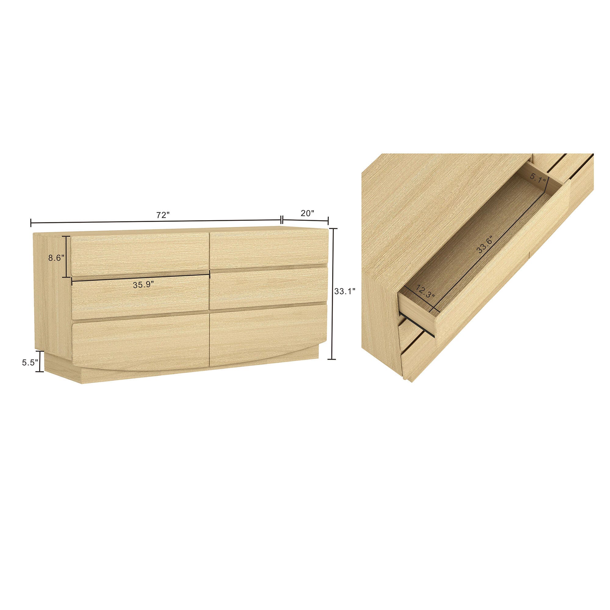 Manhattan Comfort Ardea 6 Drawer Double Dresser, Natural Oak, large