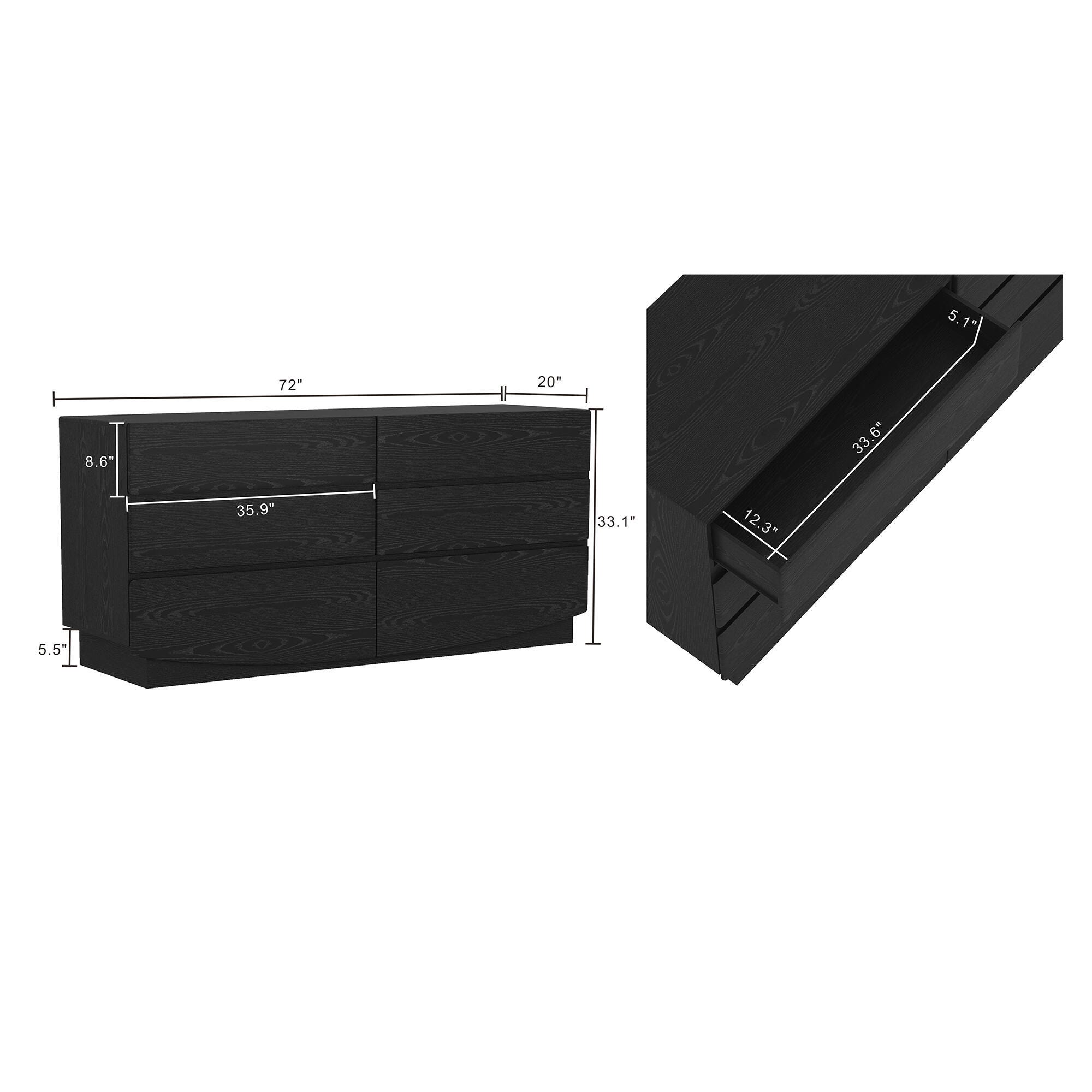 Manhattan Comfort Ardea 6 Drawer Double Dresser, Black, large