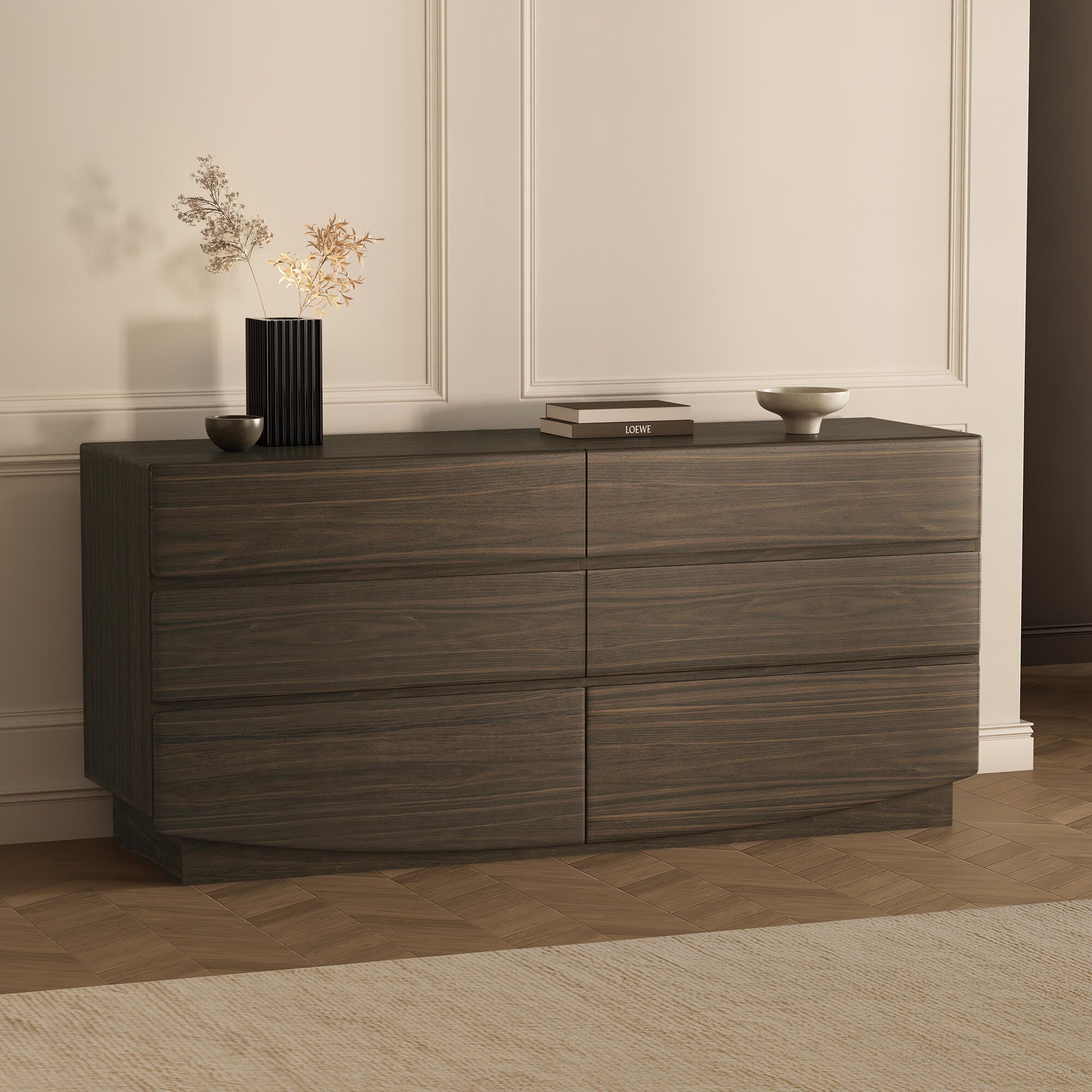 Manhattan Comfort Ardea 6 Drawer Double Dresser, Walnut, rollover