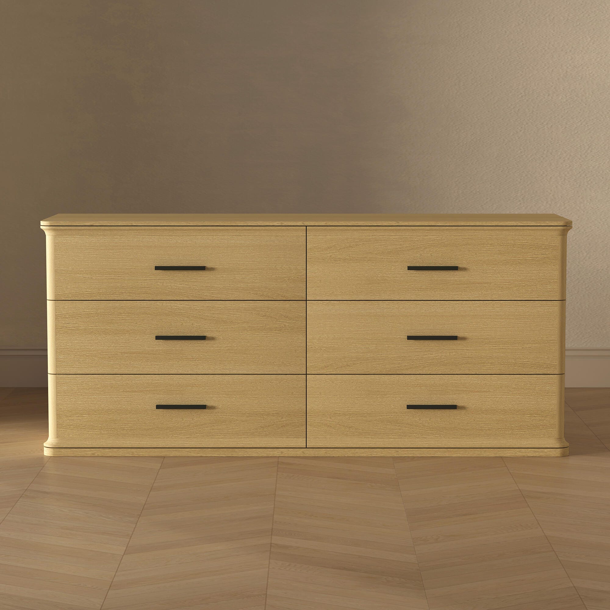 Manhattan Comfort Clifford 6 Drawer Double Dresser, Natural Oak/Black, large