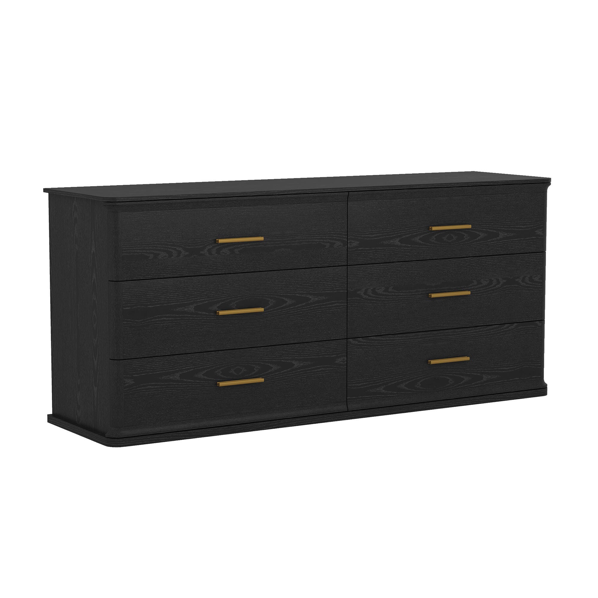Manhattan Comfort Clifford 6 Drawer Double Dresser, Black/Gold, large