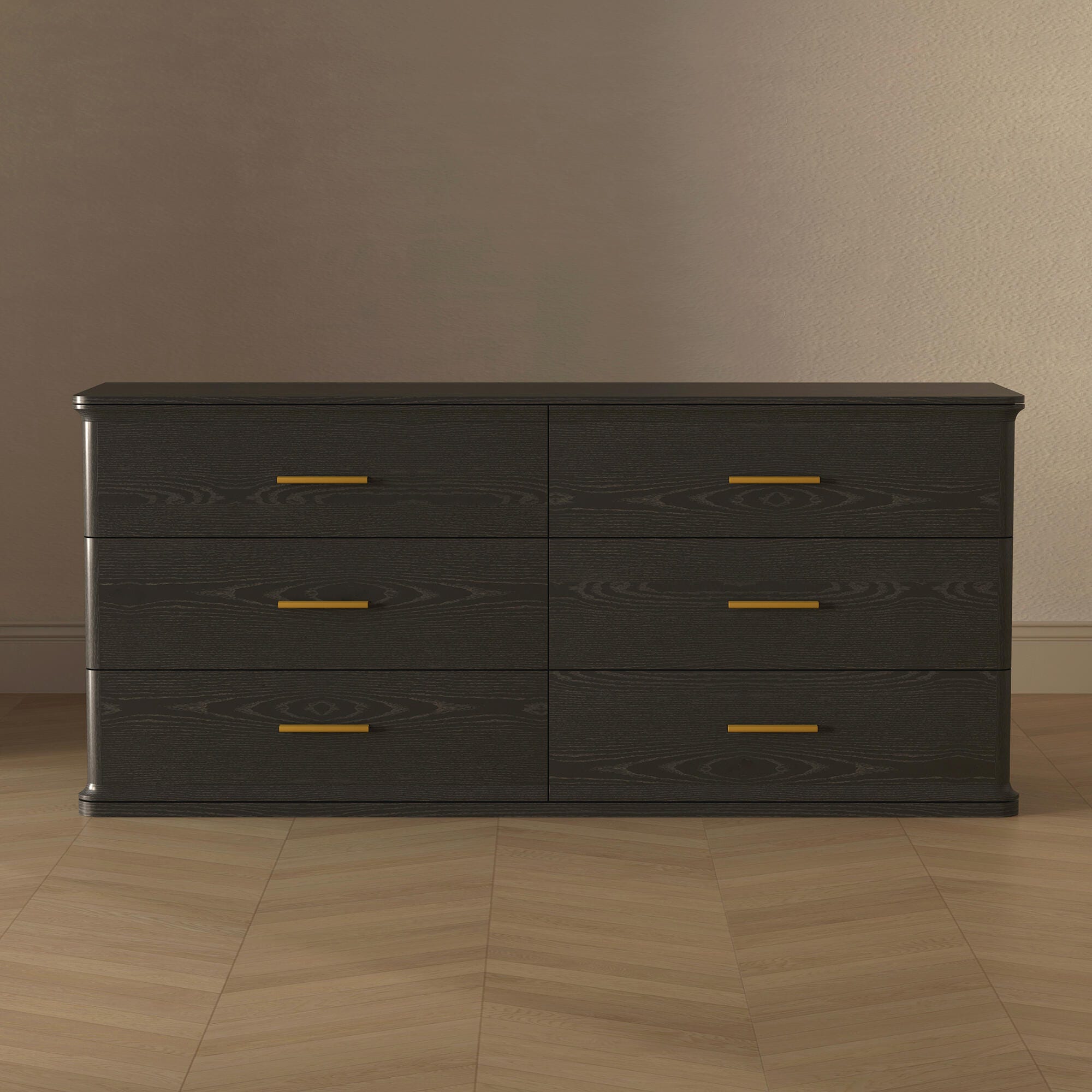 Manhattan Comfort Clifford 6 Drawer Double Dresser, Black/Gold, large