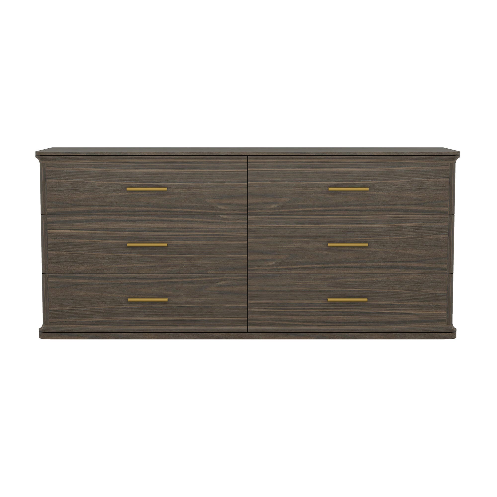 Manhattan Comfort Clifford 6 Drawer Double Dresser, Walnut/Gold, large
