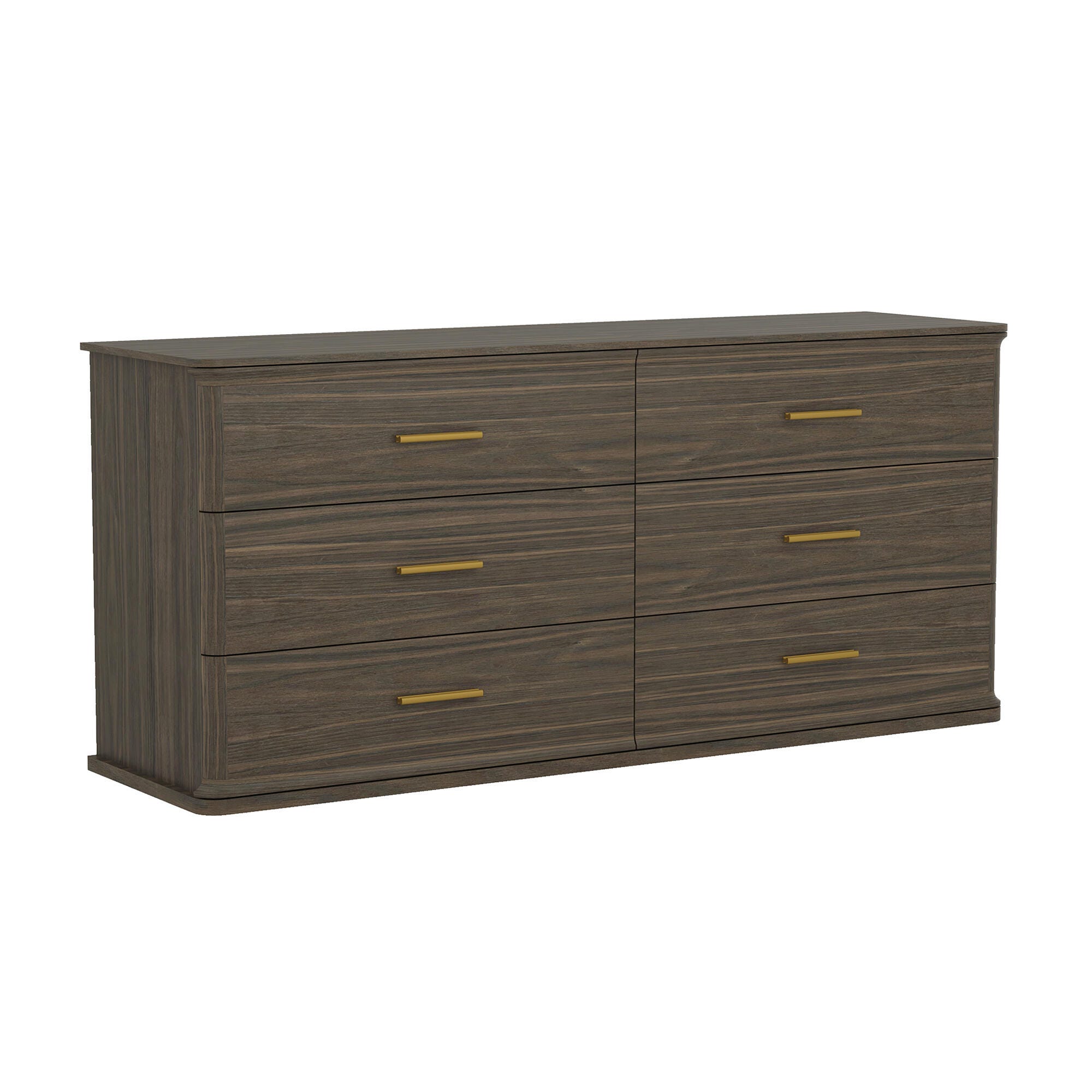 Manhattan Comfort Clifford 6 Drawer Double Dresser, Walnut/Gold, large