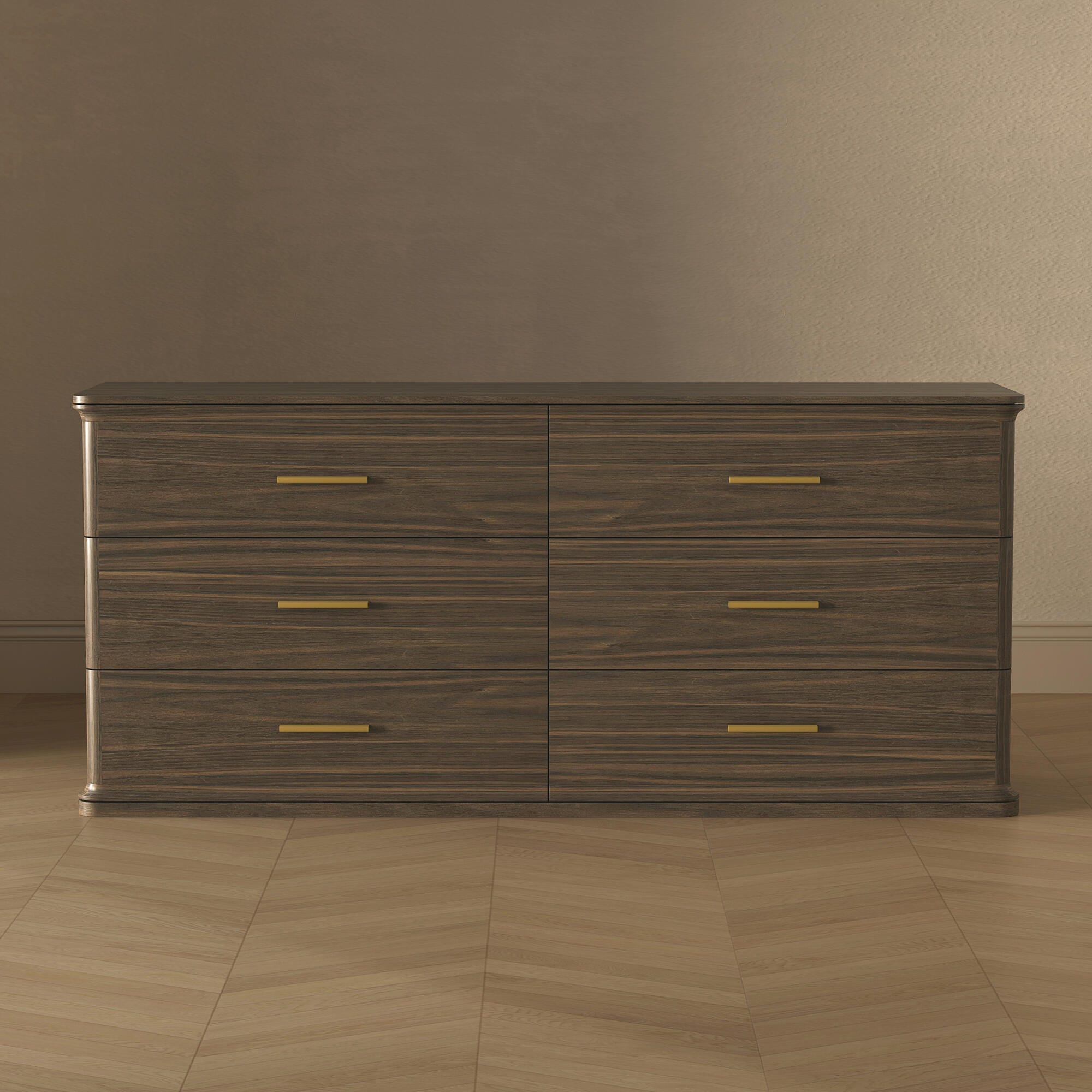 Manhattan Comfort Clifford 6 Drawer Double Dresser, Walnut/Gold, large