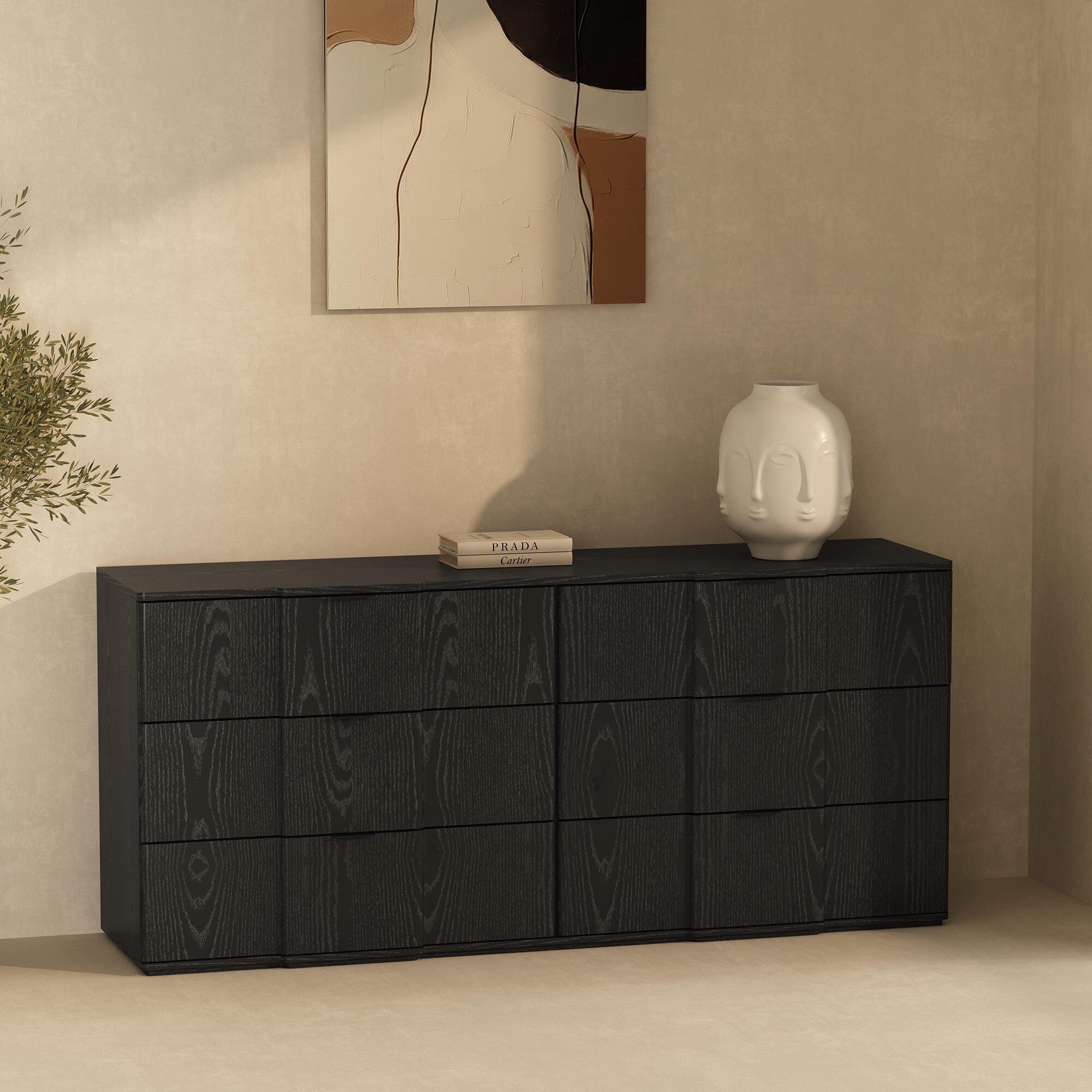 Manhattan Comfort Clive 6 Drawer Double Dresser, Black, rollover