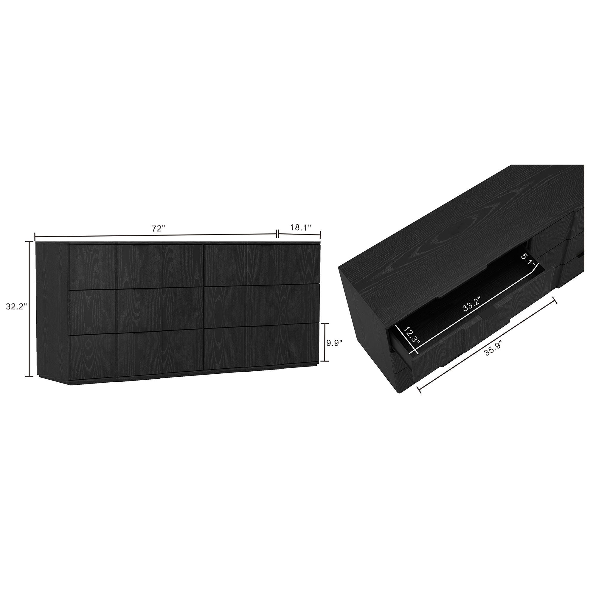 Manhattan Comfort Clive 6 Drawer Double Dresser, Black, large