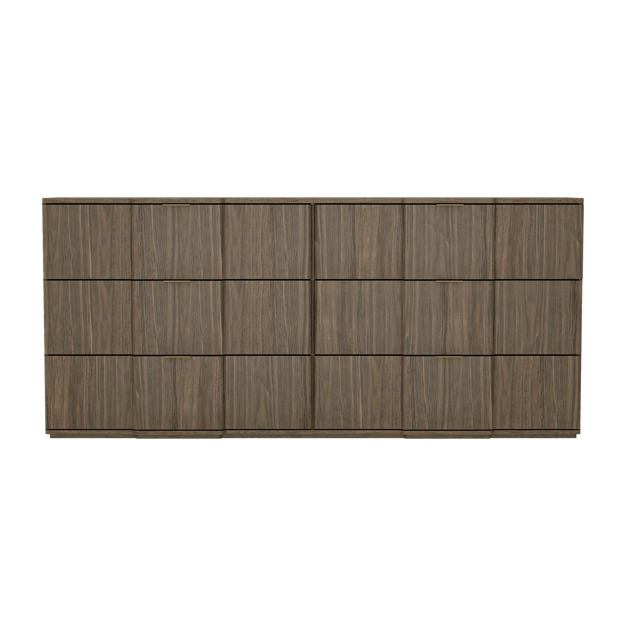 Manhattan Comfort Clive 6 Drawer Double Dresser, Walnut Brown/Gold, large