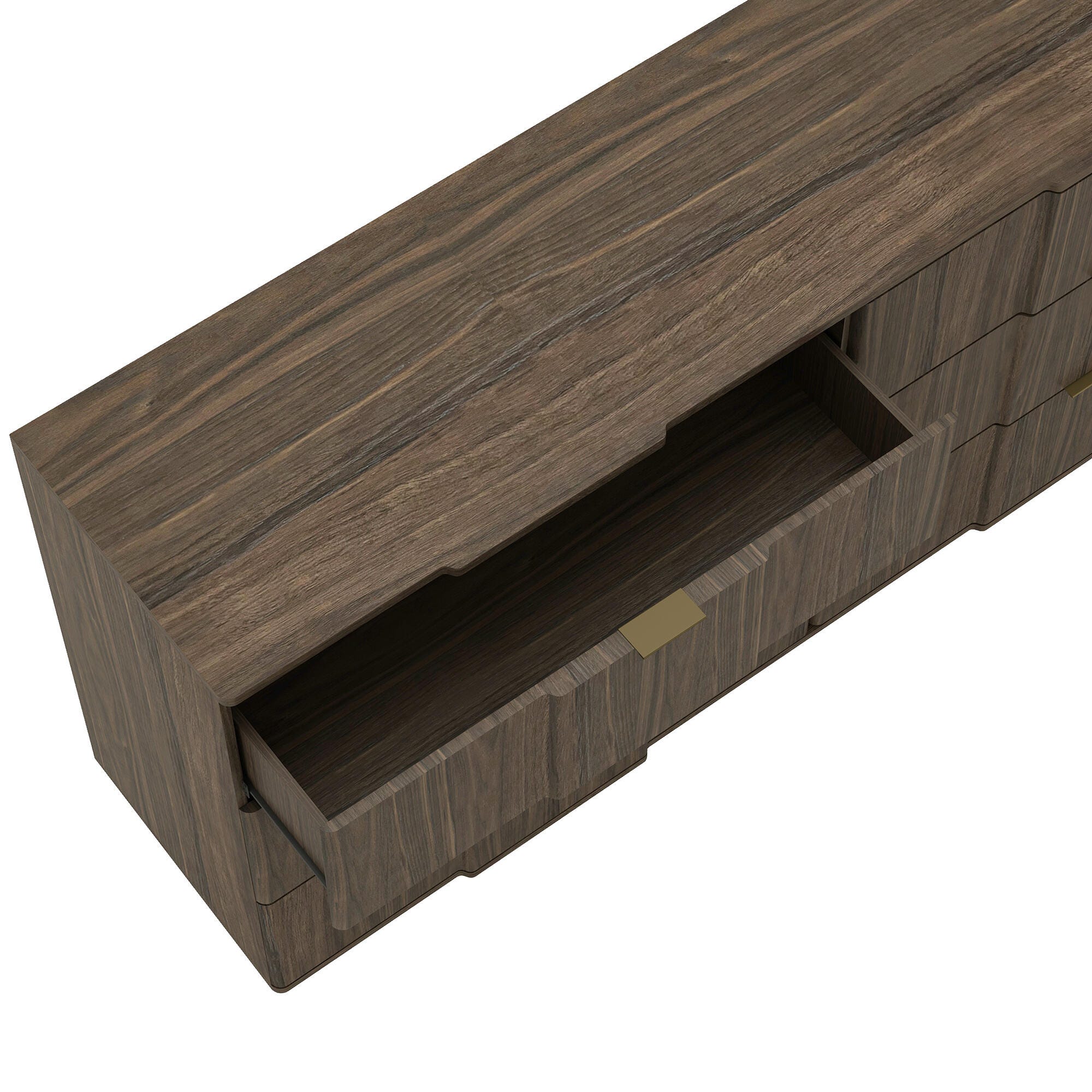 Manhattan Comfort Clive 6 Drawer Double Dresser, Walnut Brown/Gold, large