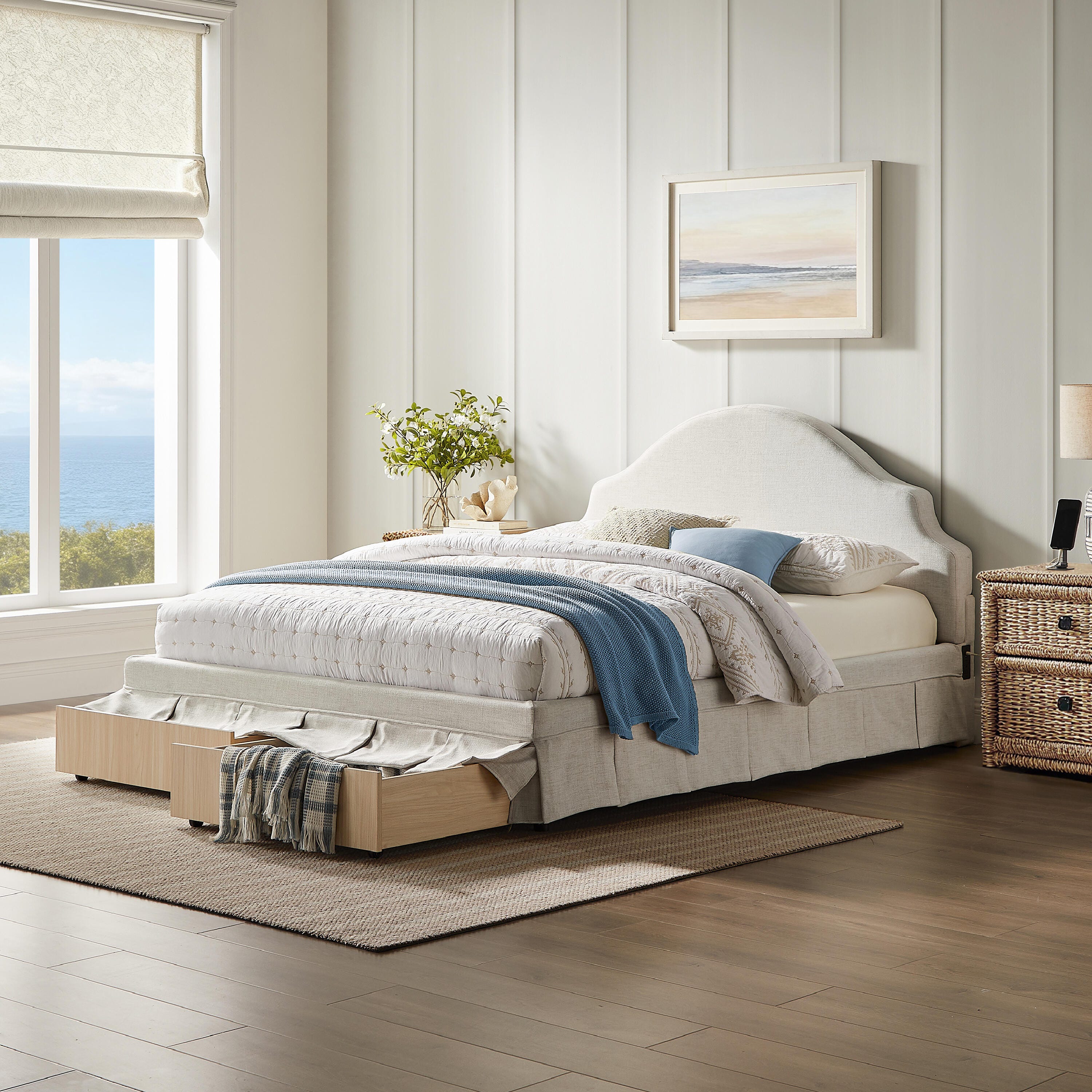 Studio Living Caroline Queen Upholstered Bed, Beige, rollover