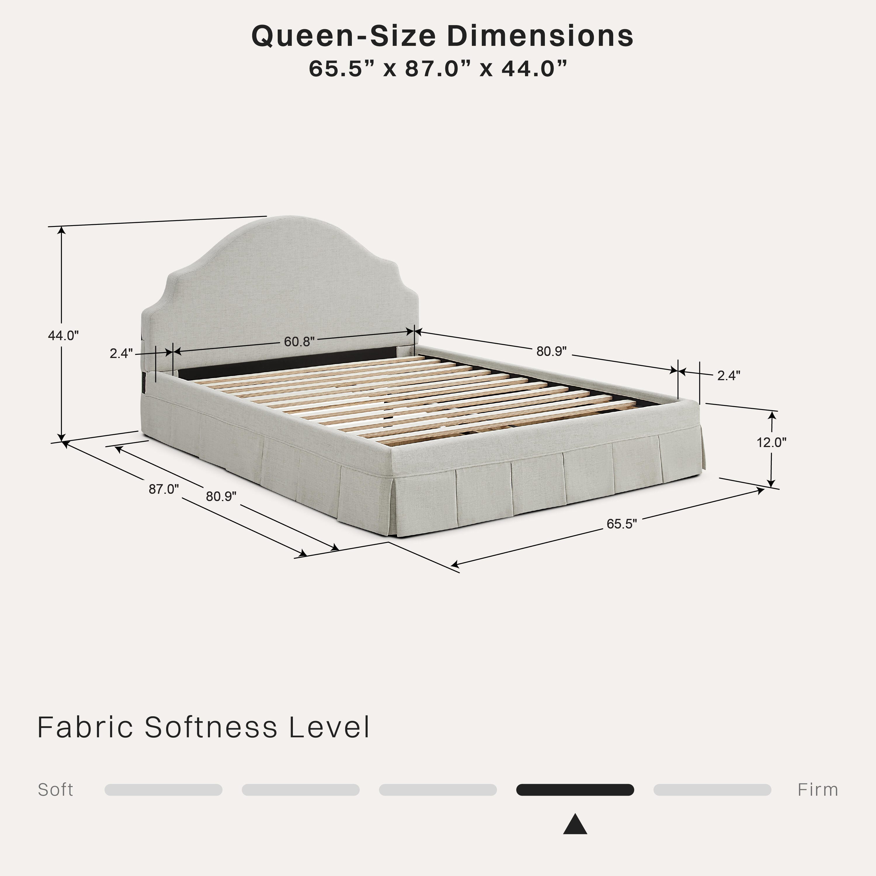 Studio Living Caroline Queen Upholstered Bed, Beige, large