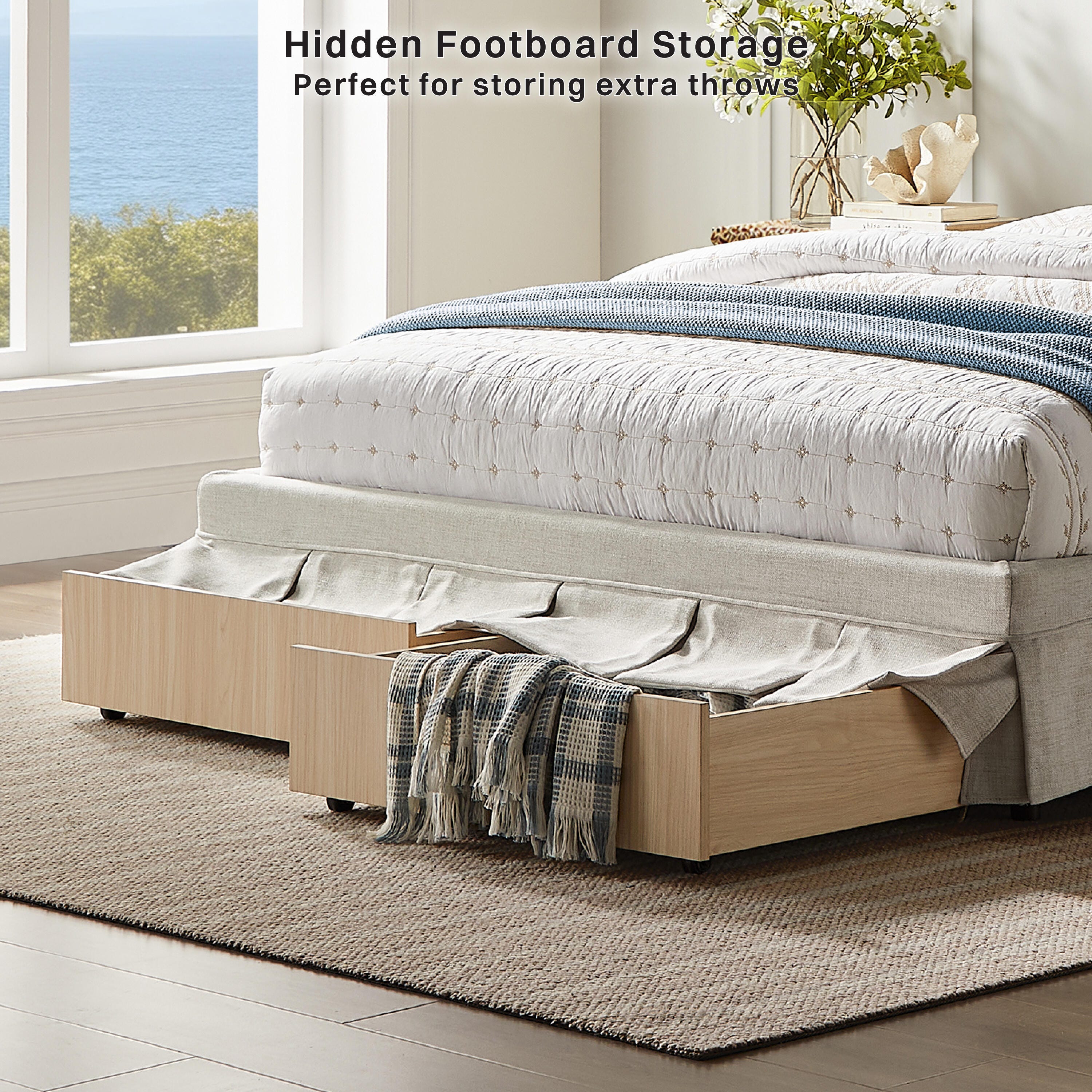 Studio Living Caroline Queen Upholstered Bed, Beige, large