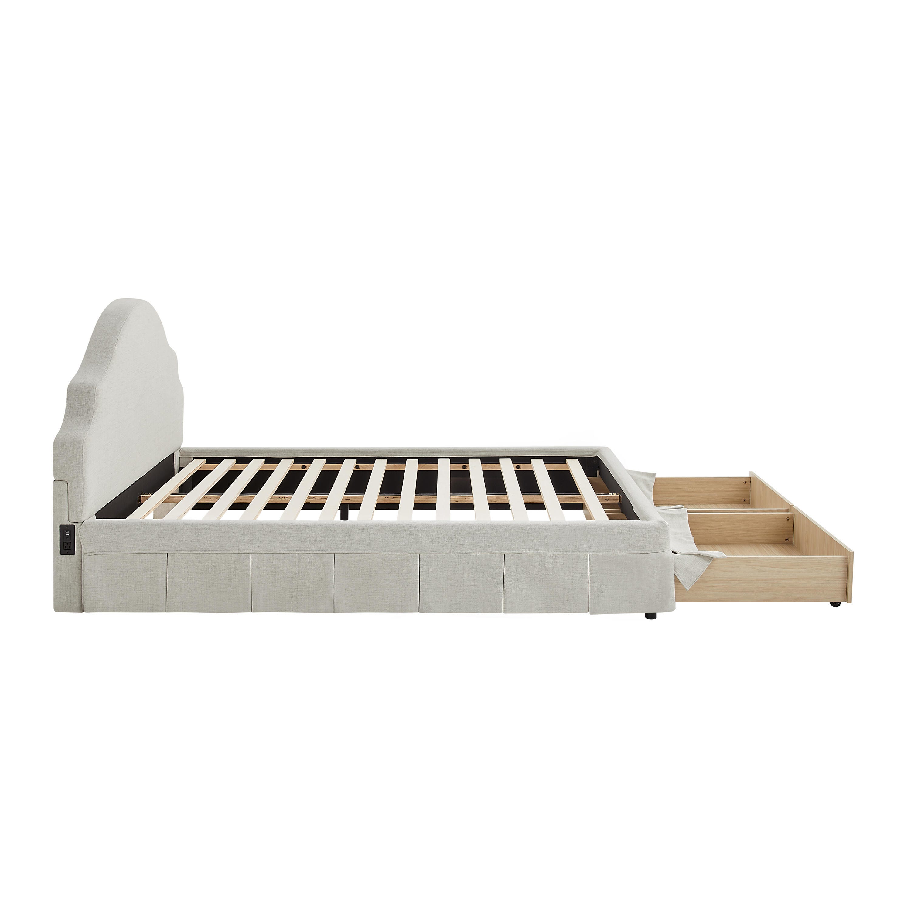 Studio Living Caroline Queen Upholstered Bed, Beige, large