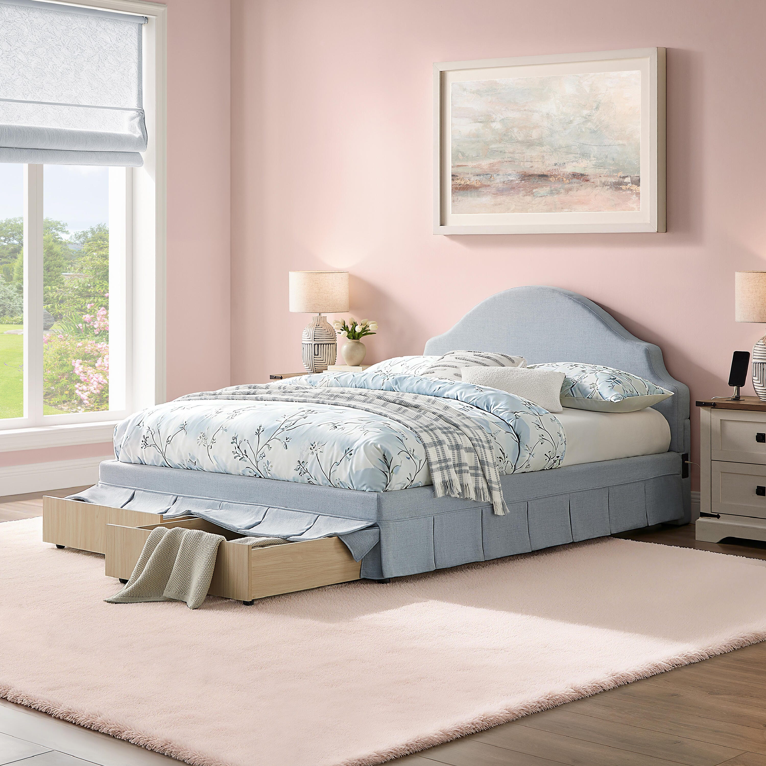 Studio Living Caroline Queen Upholstered Bed, Blue, rollover