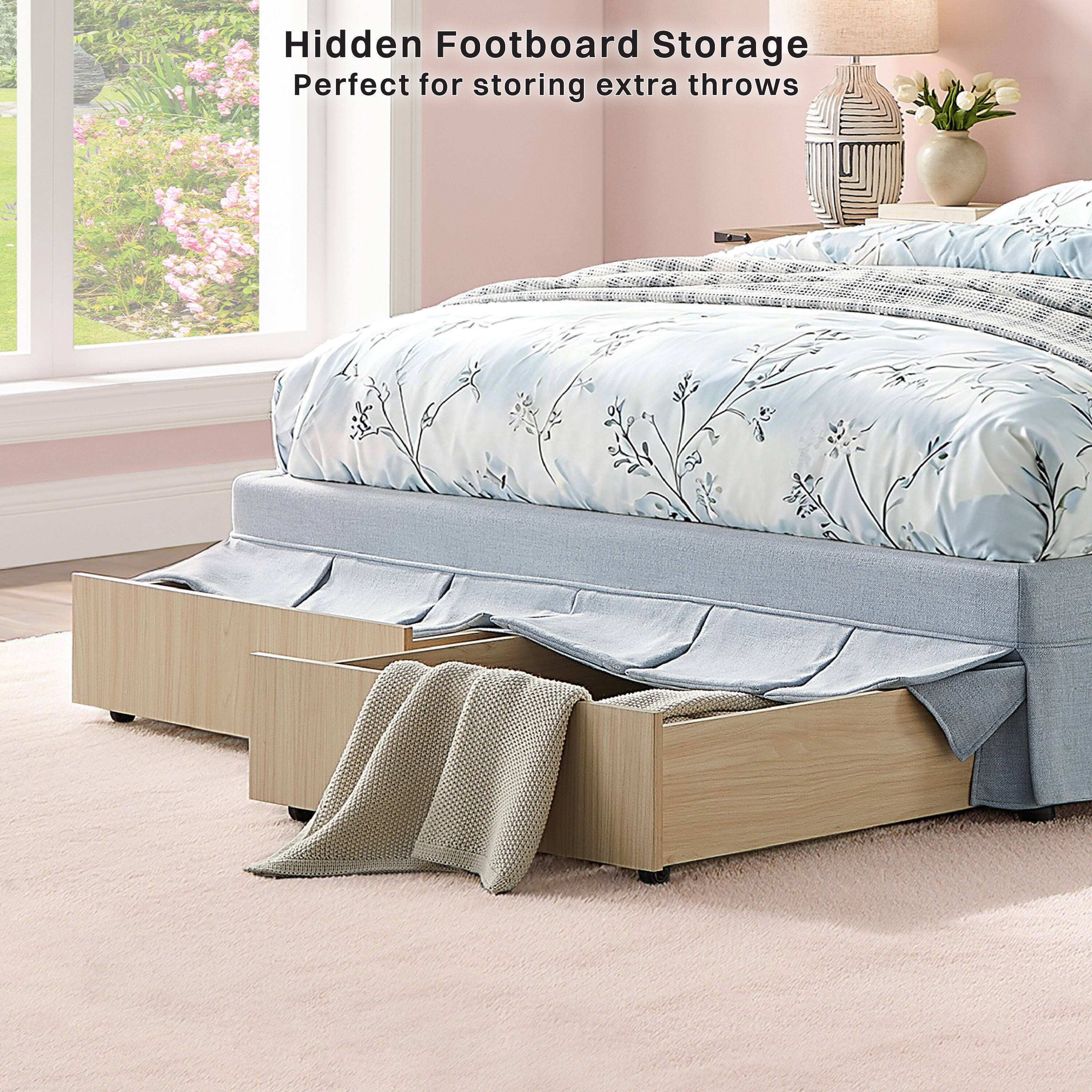 Studio Living Caroline Queen Upholstered Bed, Blue, large