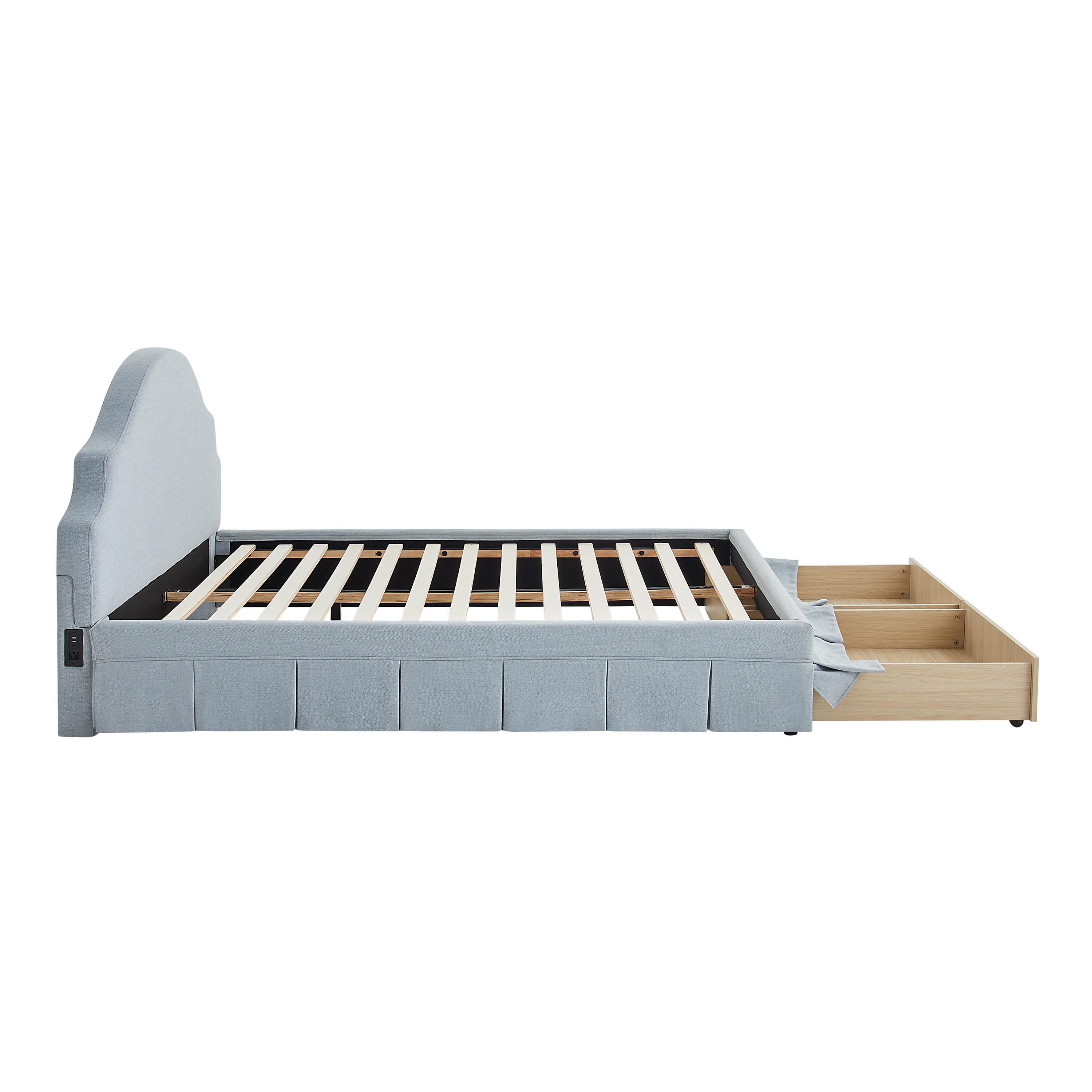 Studio Living Caroline Queen Upholstered Bed, Blue, large