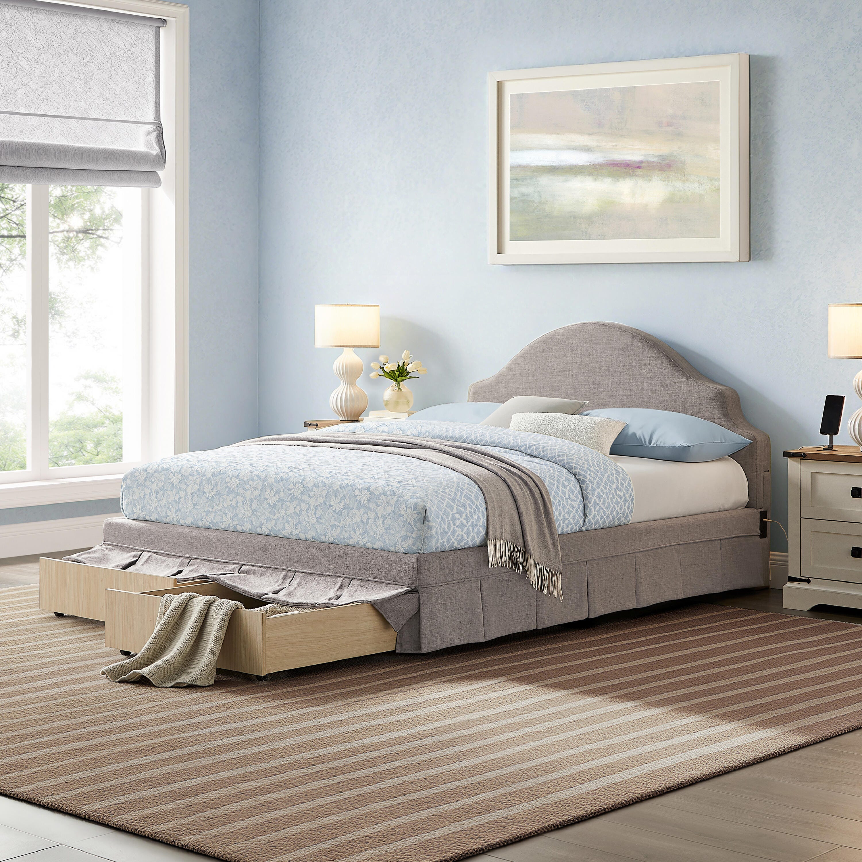 Studio Living Caroline Queen Upholstered Bed, Gray, rollover