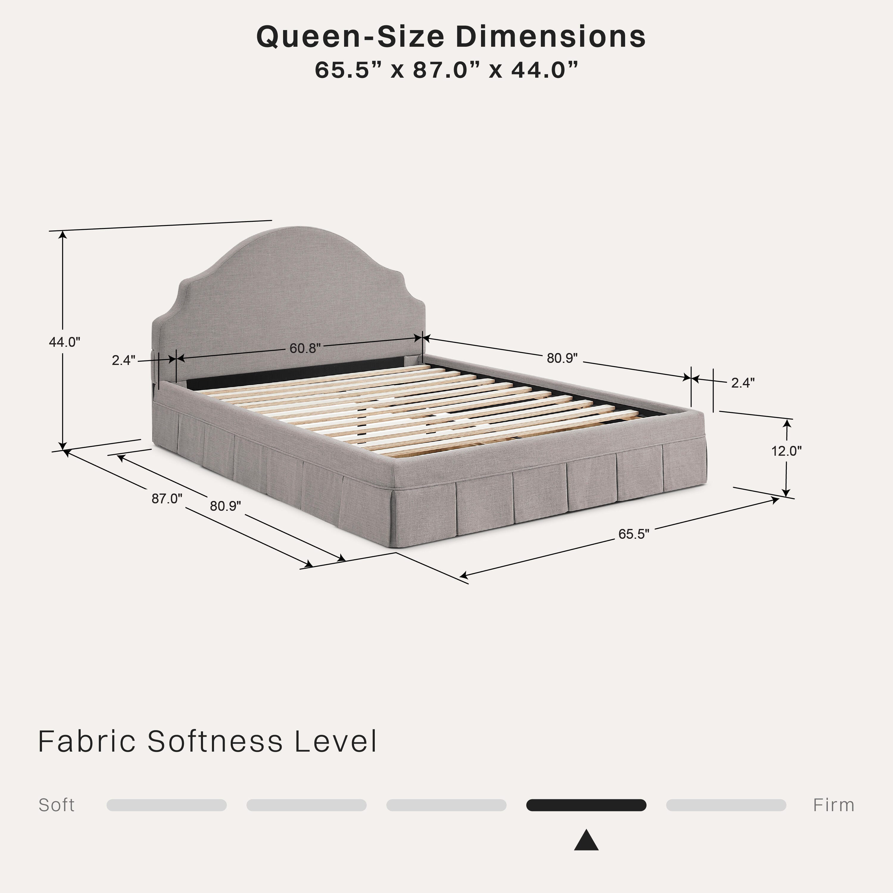 Studio Living Caroline Queen Upholstered Bed, Gray, large