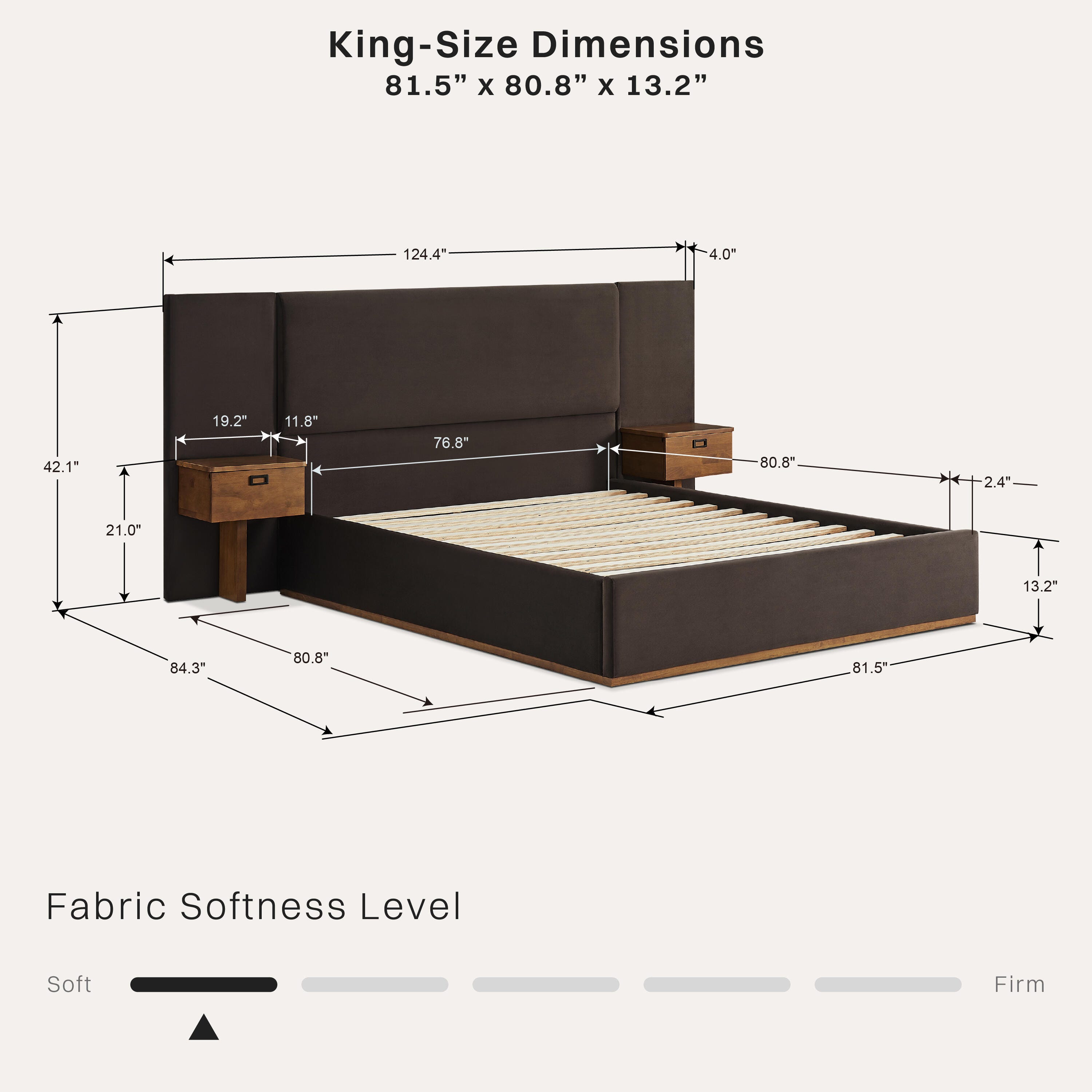 Studio Living Dahlia King Upholstered Bed, Brown, large