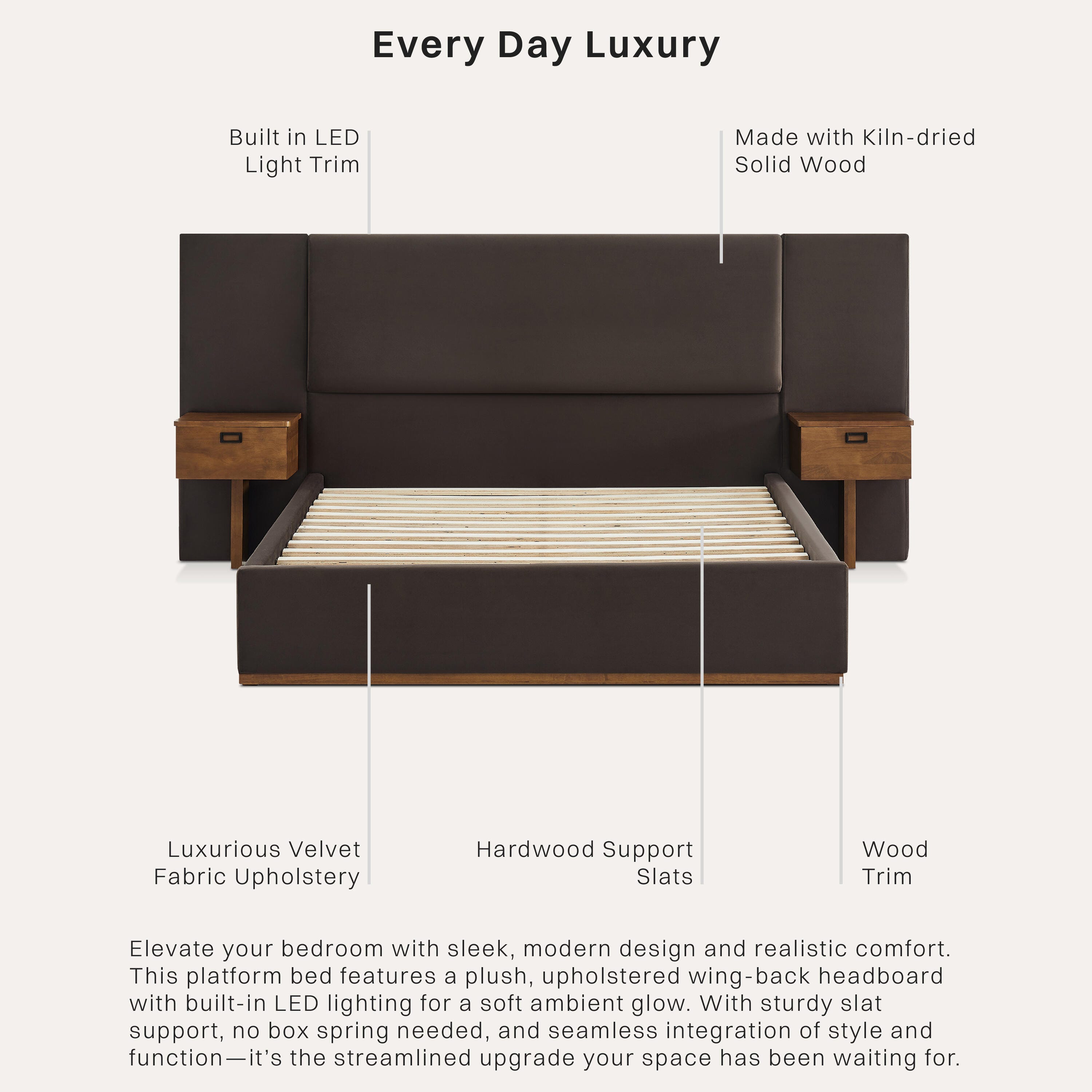 Studio Living Dahlia King Upholstered Bed, Brown, large