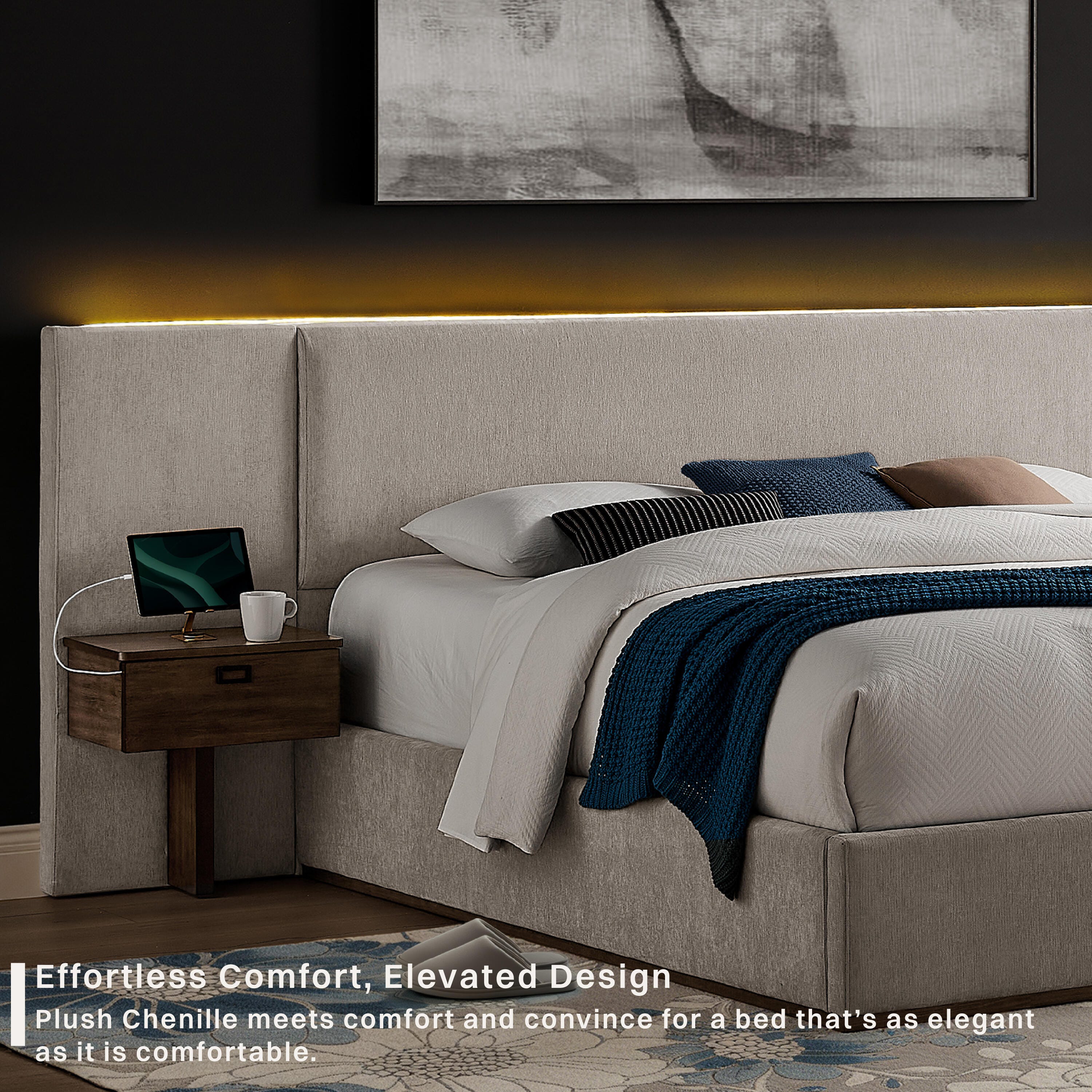 Studio Living Dahlia King Upholstered Bed, Light Gray, large