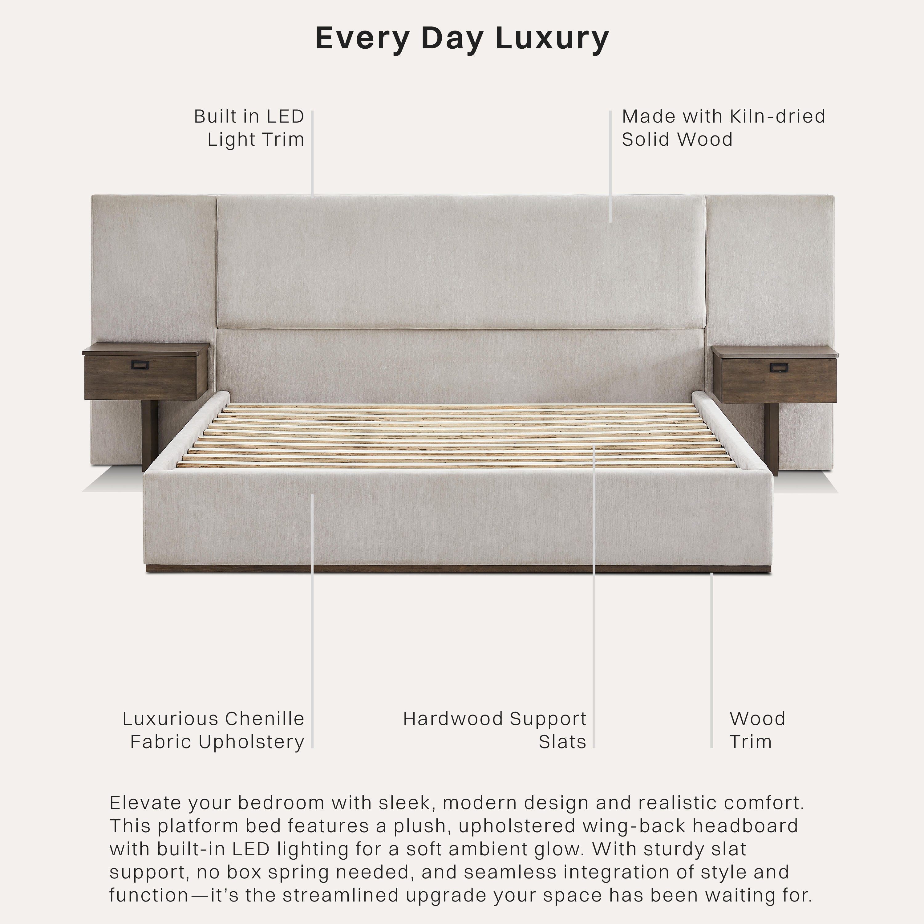 Studio Living Dahlia King Upholstered Bed, Light Gray, large
