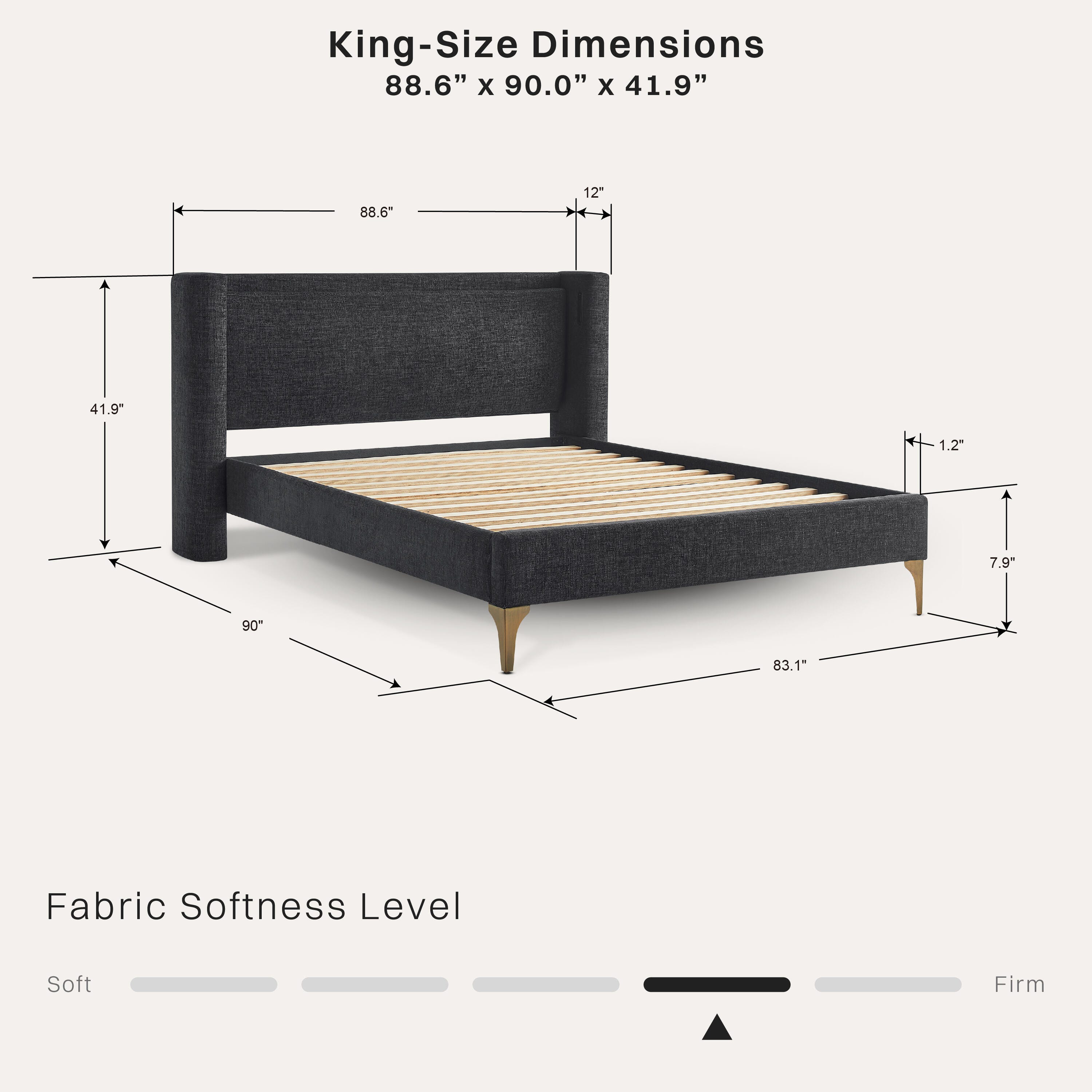 Studio Living Sawyer King Upholstered Bed, Black, large