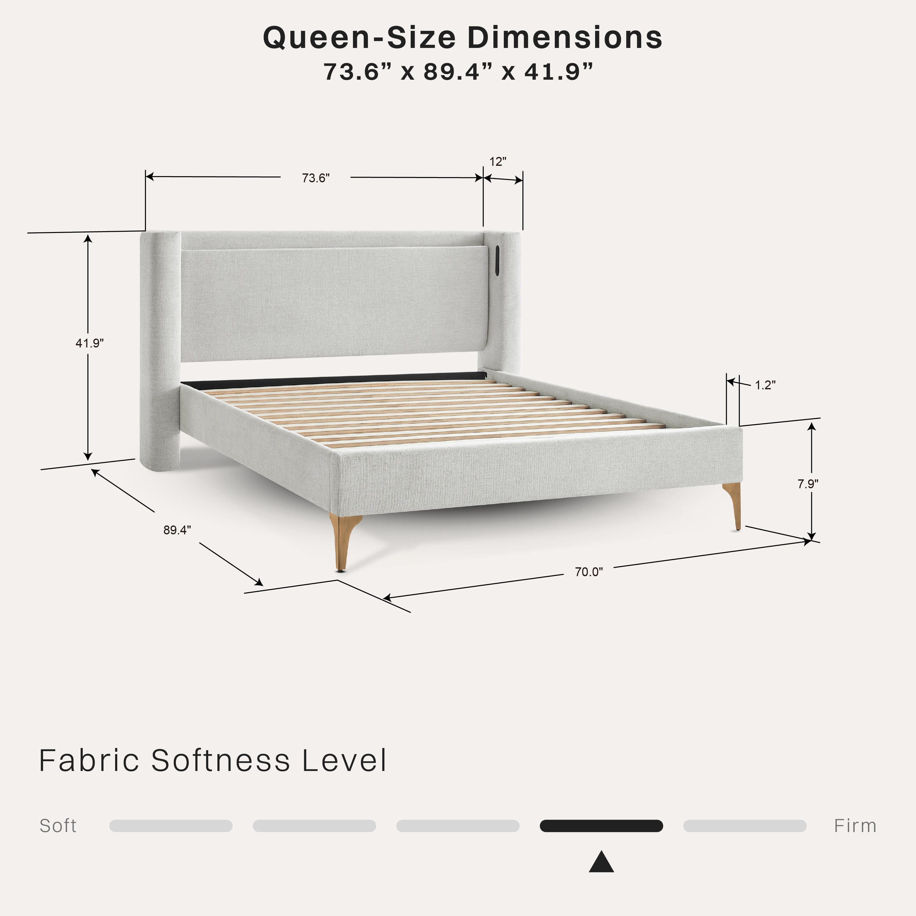 Studio Living Sawyer Queen Upholstered Bed, Ivory, large